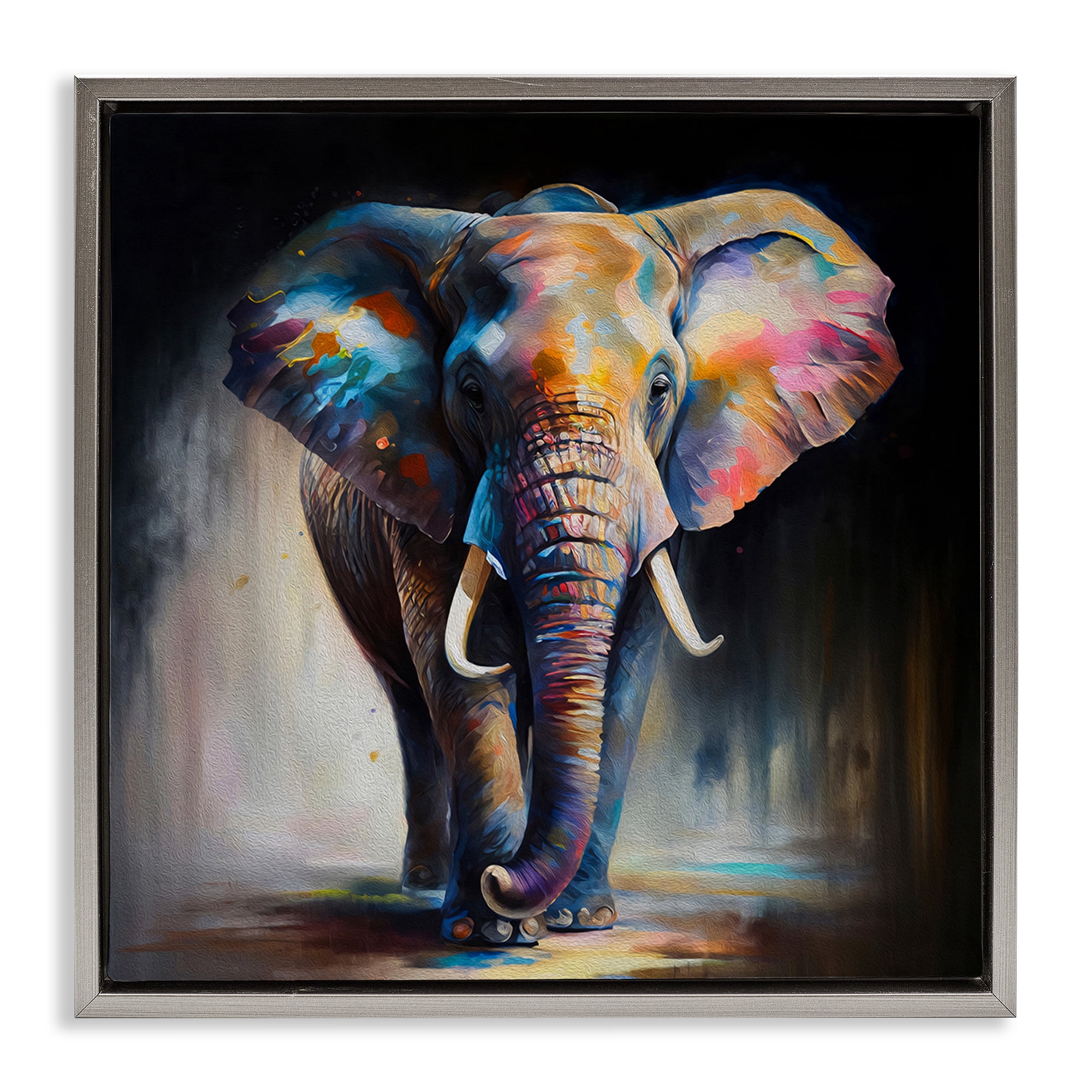 Stupell Industries Stepping Elephant in Shadow Animals & Insects Painting Gray Floater Framed Canvas Art Print Wall Art, 25 x 25