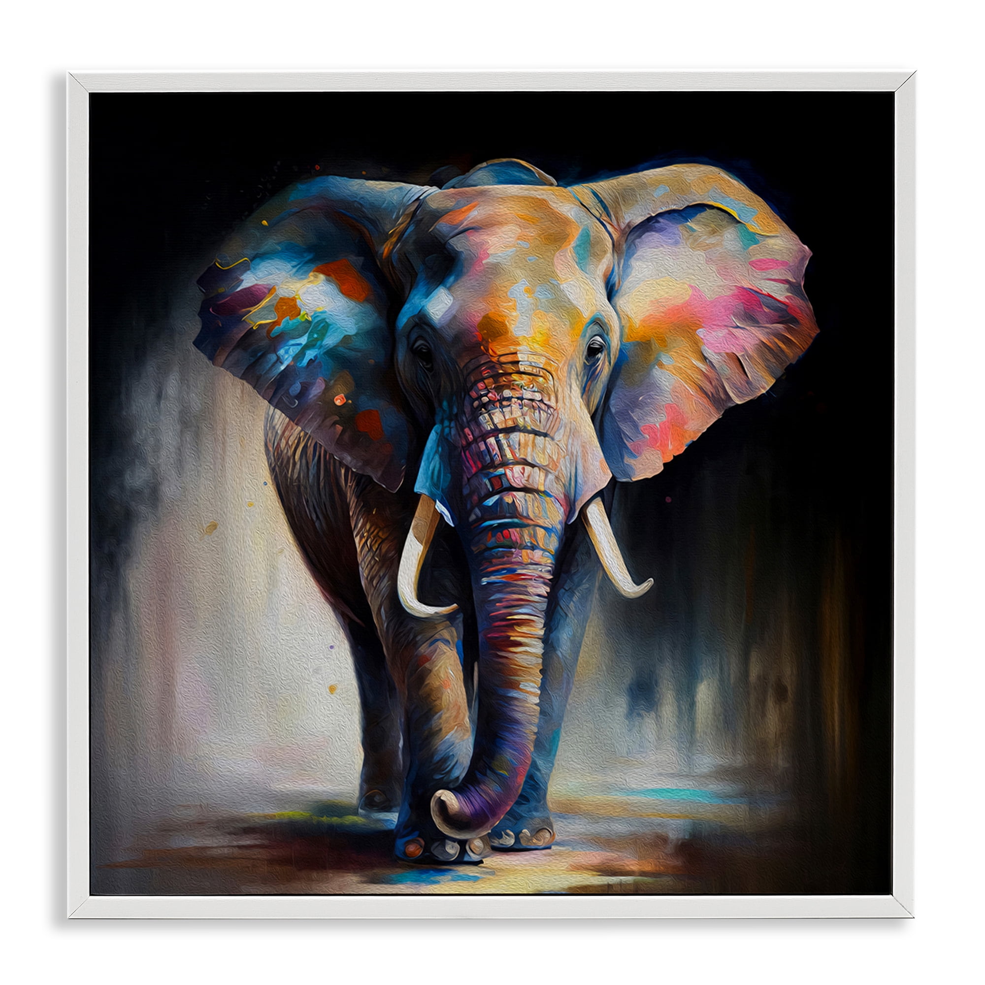 Stupell Industries Stepping Elephant in Shadow Animals & Insects Painting White Framed Art Print Wall Art, 17 x 17