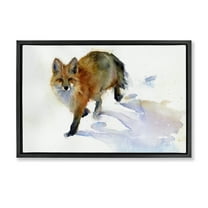 Stupell Industries Stepping Fox in Snow Animals & Insects Painting Black Floater Framed Canvas Art Print Wall Art, 25 x 17