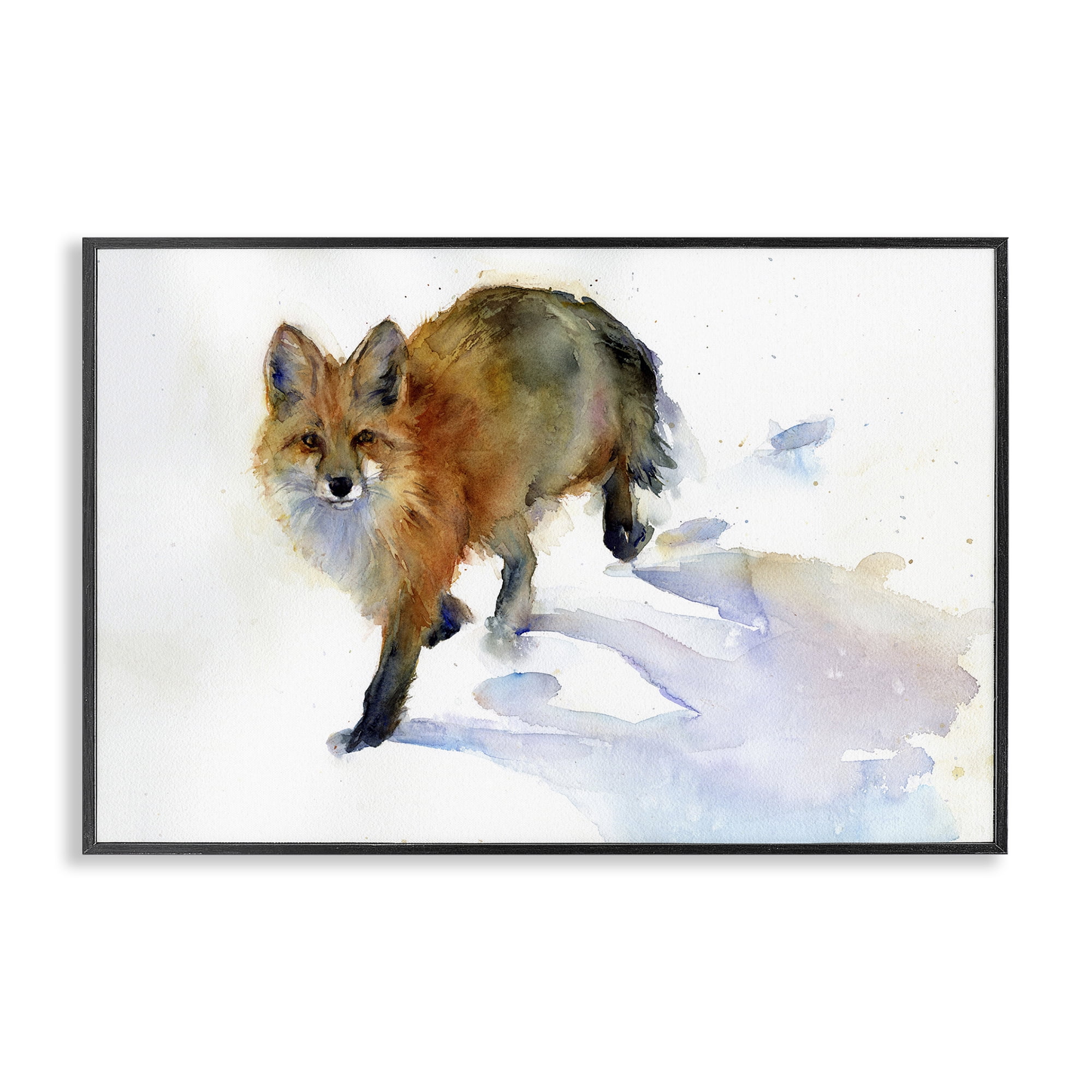 Stupell Industries Stepping Fox in Snow Animals & Insects Painting Black Framed Art Print Wall Art, 30 x 20