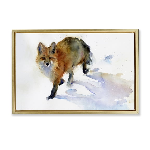 Stupell Industries Stepping Fox in Snow Animals & Insects Painting Gold Floater Framed Canvas Art Print Wall Art, 25 x 17