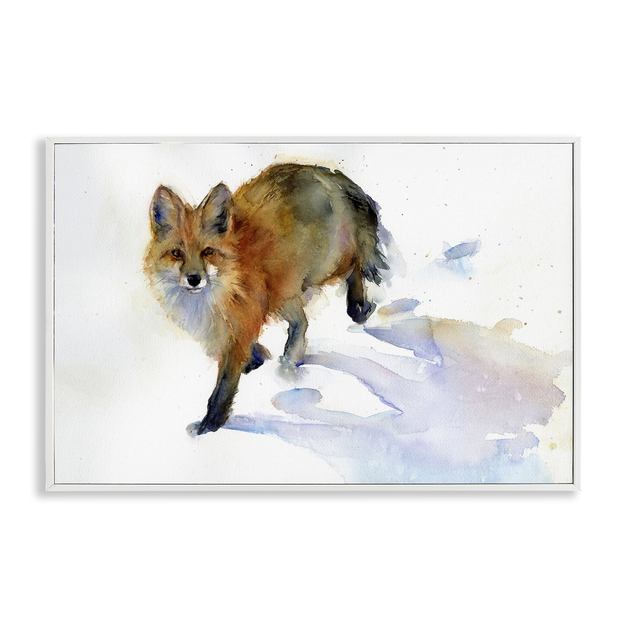 Stupell Industries Stepping Fox in Snow Animals & Insects Painting White Framed Art Print Wall Art, 24 x 16