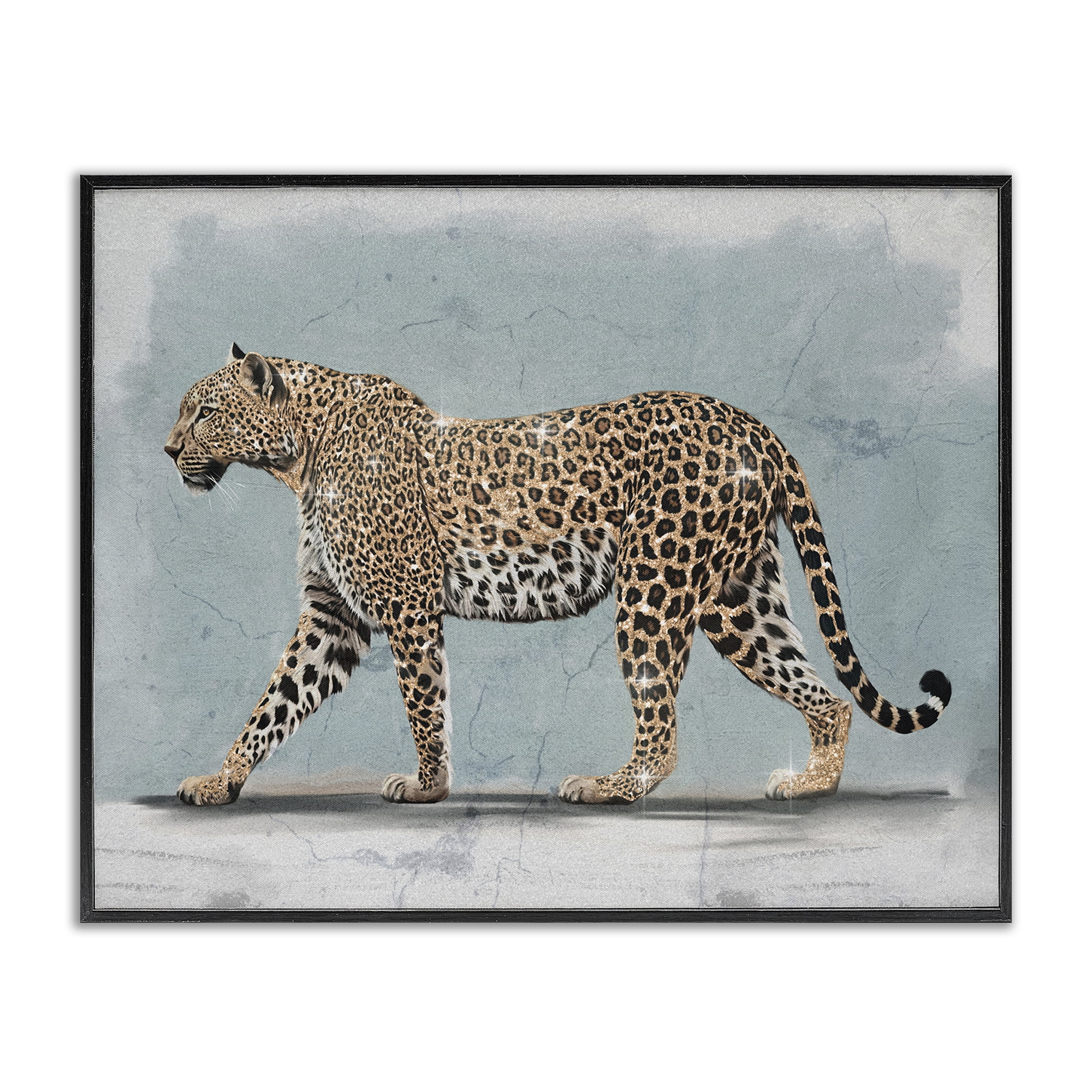 Stupell Industries Stepping Glam Leopard Animals Painting Black Framed Art Print Wall Art, 30 x 24