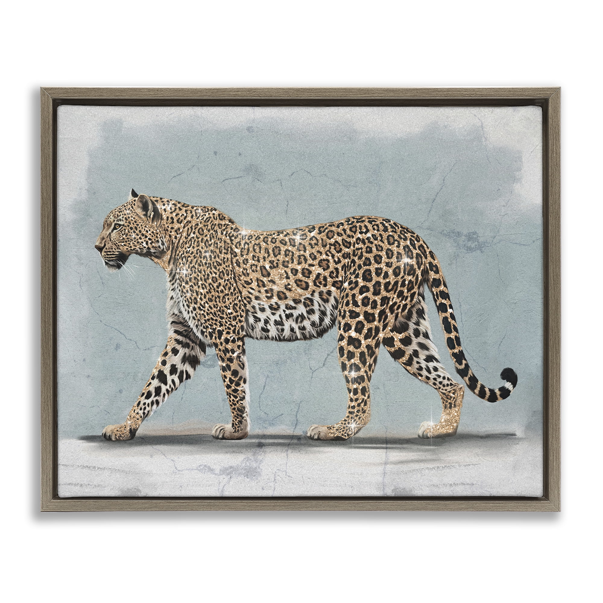 Stupell Industries Stepping Glam Leopard Animals Painting Brown Floater Framed Canvas Art Print Wall Art, 21 x 17