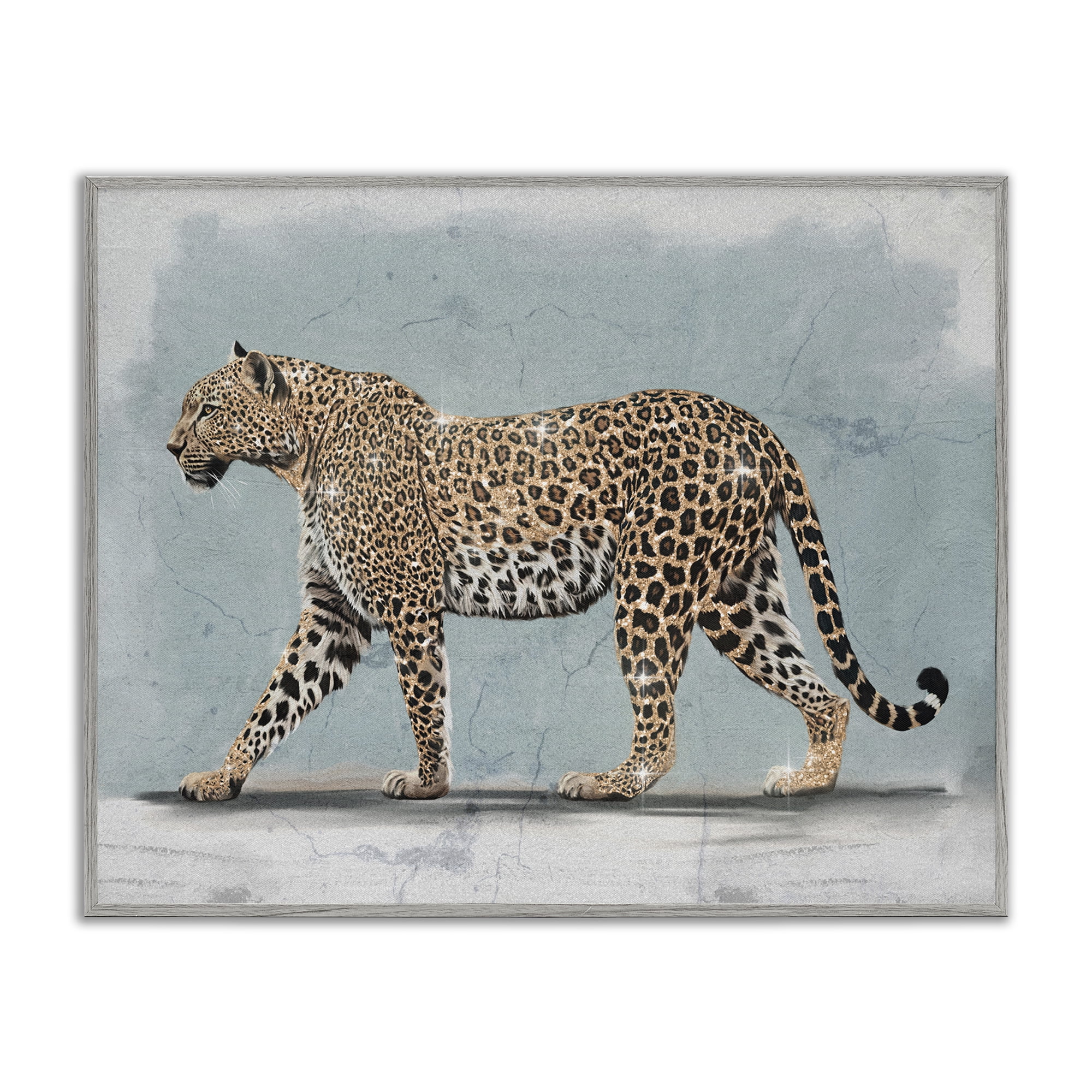 Stupell Industries Stepping Glam Leopard Animals Painting Gray Framed Art Print Wall Art, 20 x 16