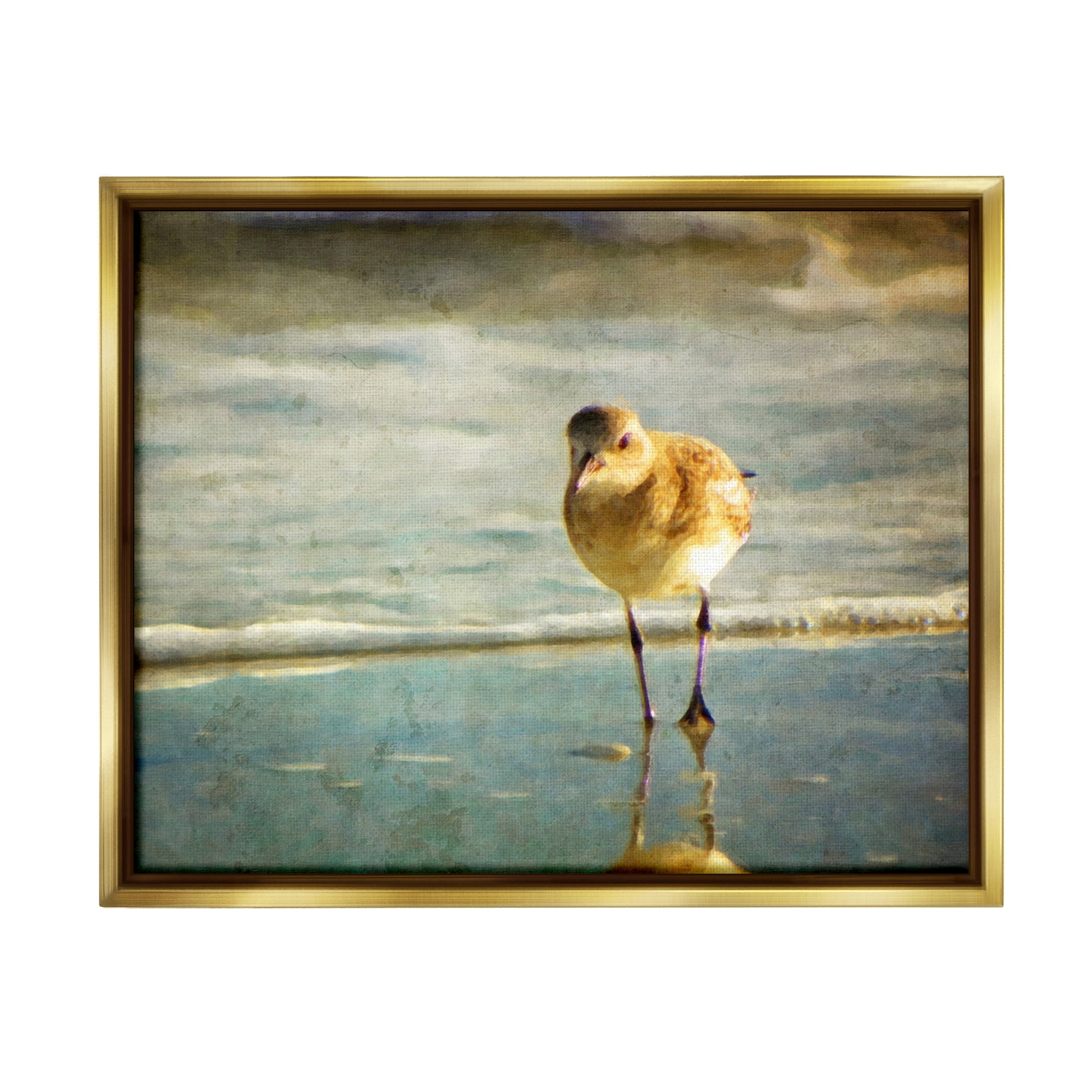 Stupell Industries Stepping Sandpiper at Shore Animals & Insects Photography Gold Floater Framed Canvas Art Print Wall Art, 31 x 25