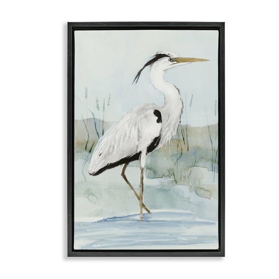 Stupell Industries Stepping White Egret Animals Painting Black Floater Framed Canvas Art Print Wall Art, 17 x 25