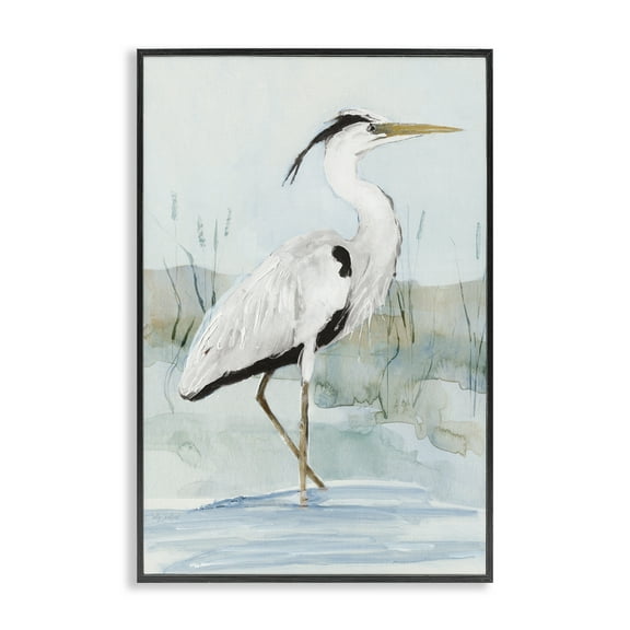 Stupell Industries Stepping White Egret Animals Painting Black Framed Art Print Wall Art, 12 x 18