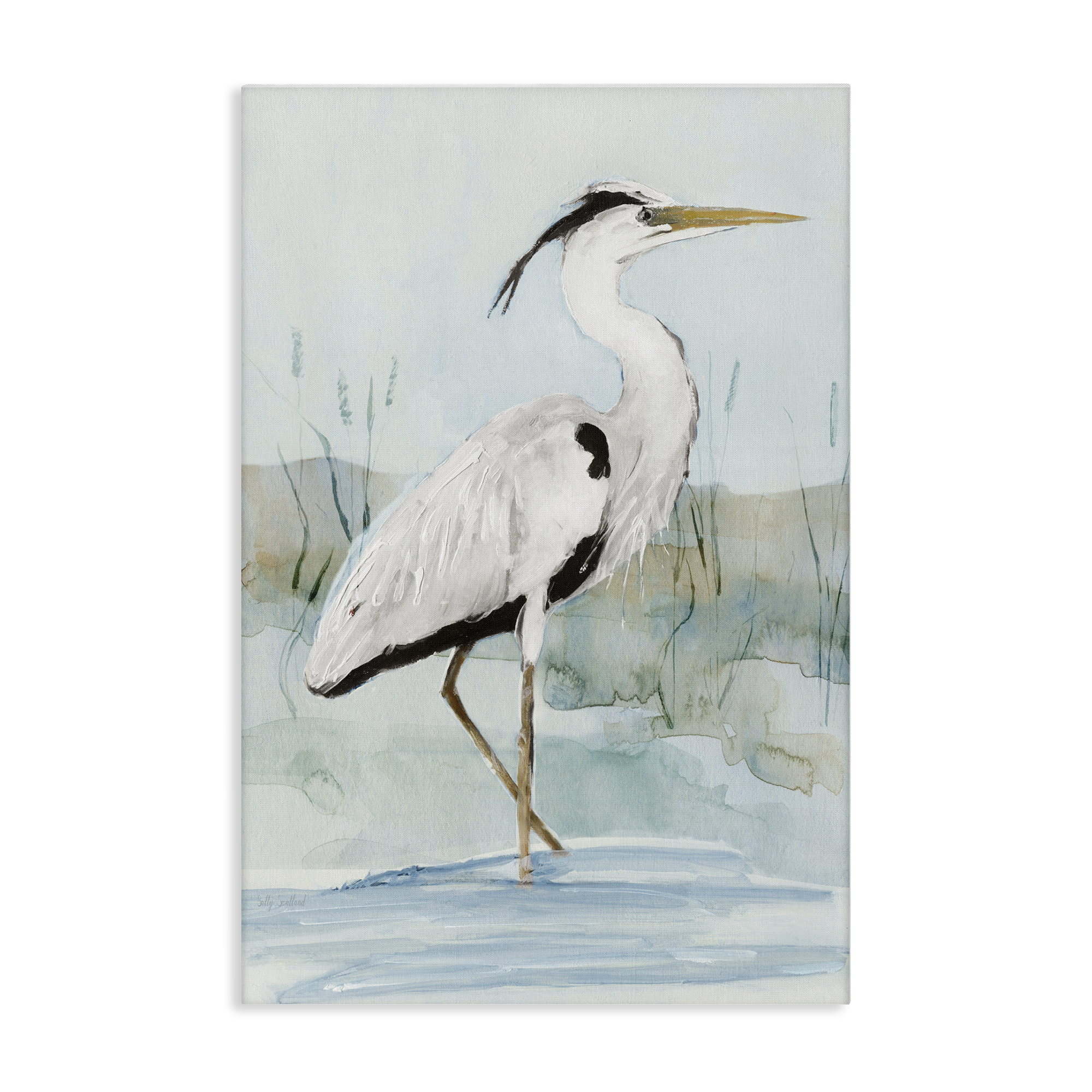Stupell Industries Stepping White Egret Animals Painting Wrapped Canvas Art Print Wall Art, 24 x 36