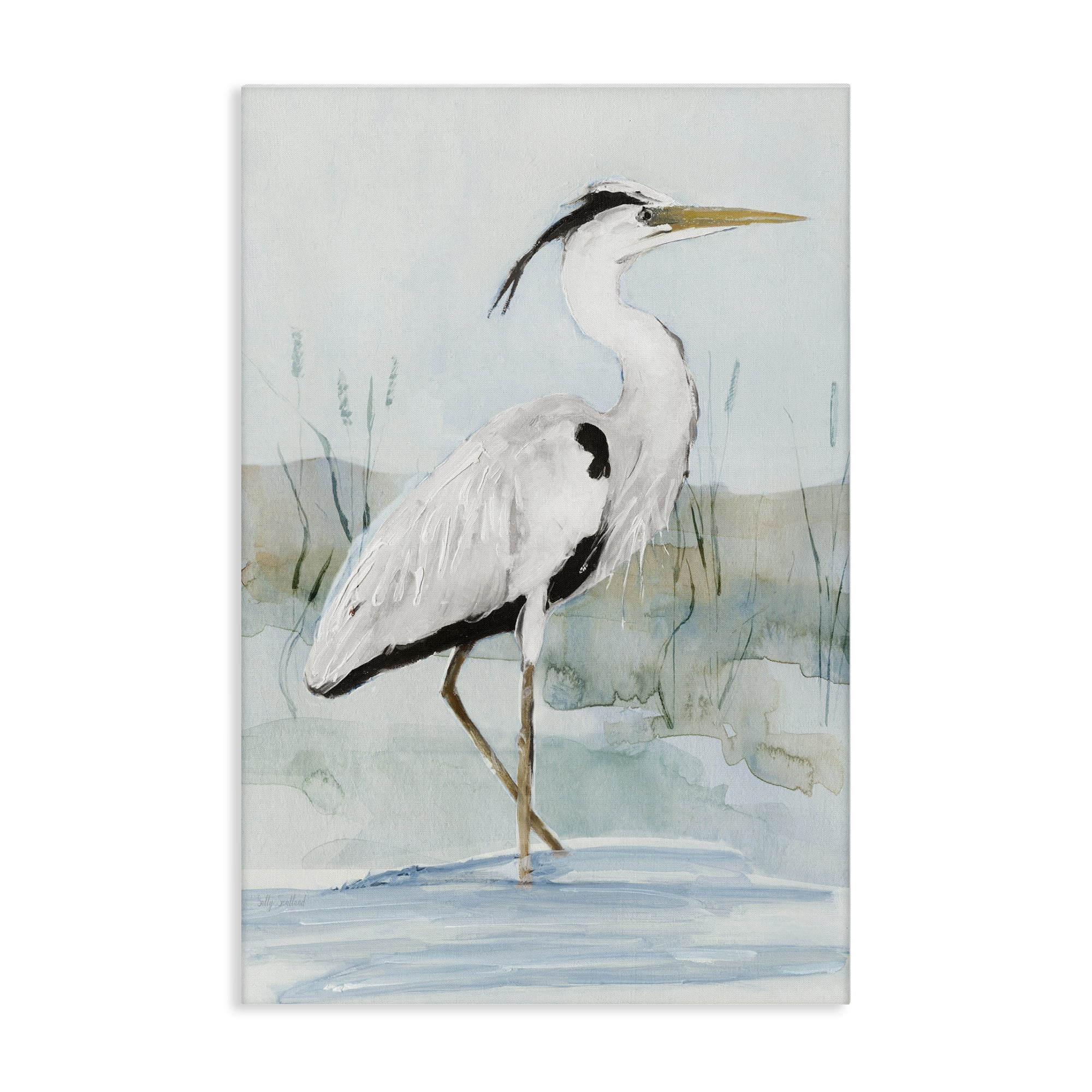 Stupell Industries Stepping White Egret Animals Painting Wrapped Canvas Art Print Wall Art, 30 x 45