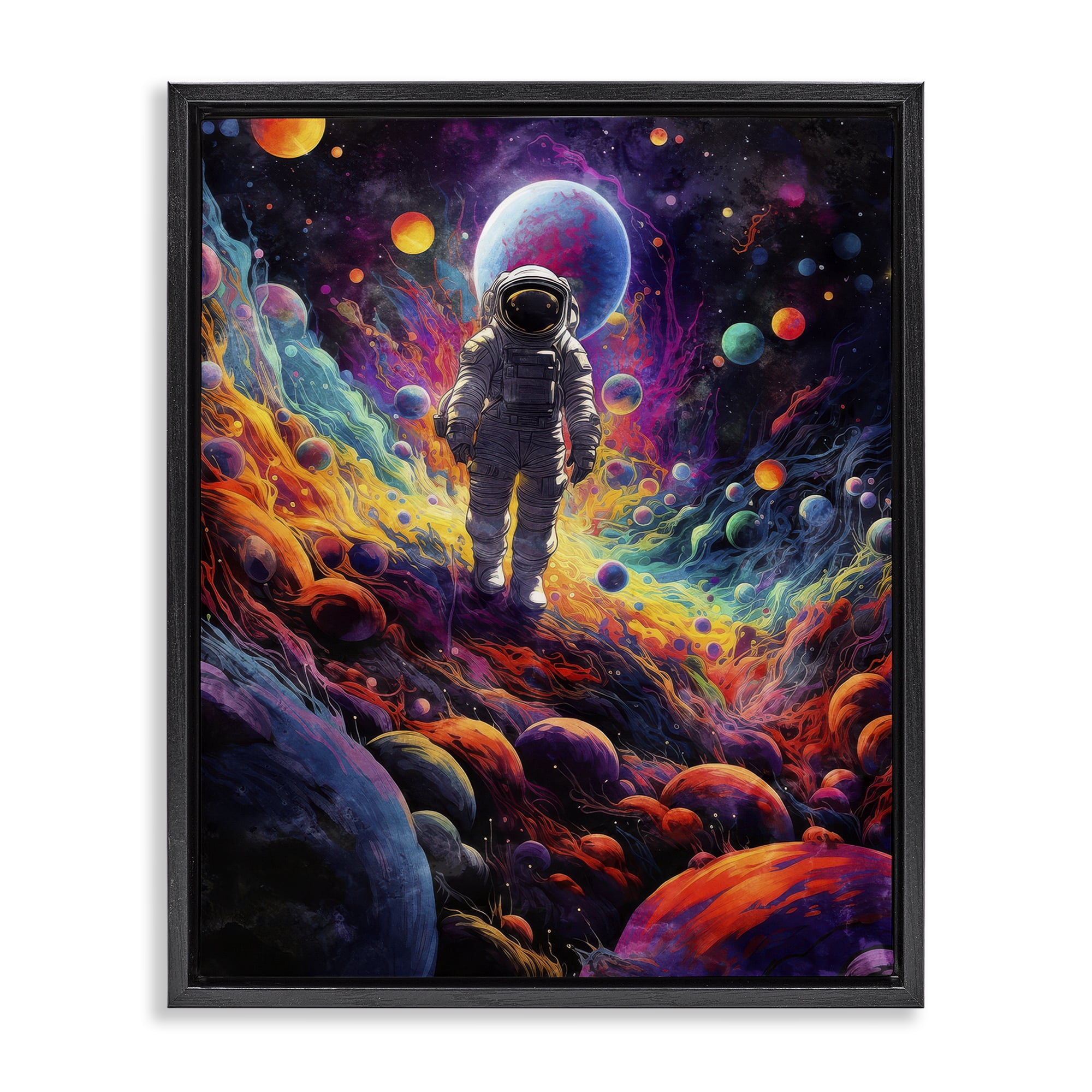 Stupell Industries Stepping on Space Terrain Astrology & Stars Painting Black Floater Framed Canvas Art Print Wall Art, 25 x 31