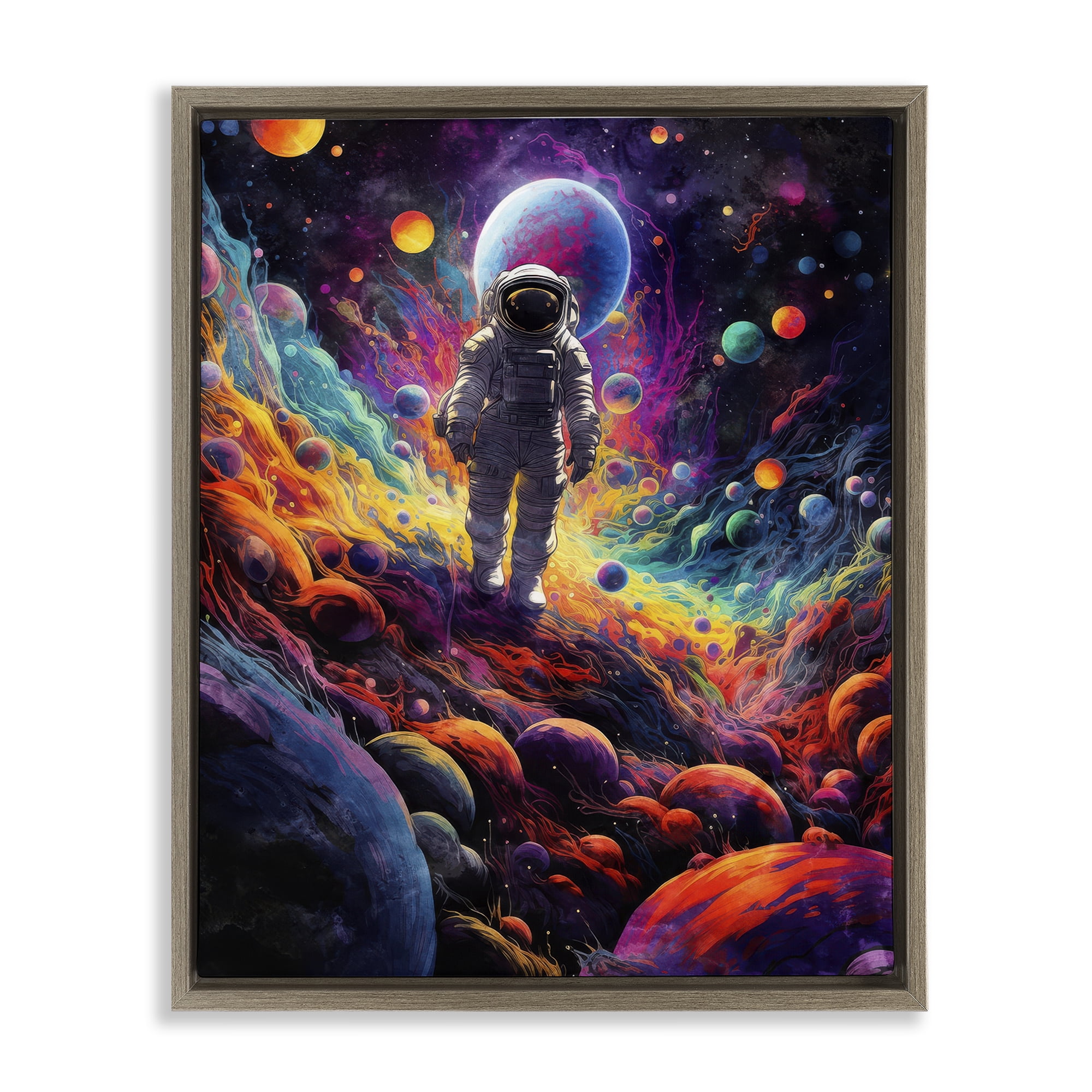 Stupell Industries Stepping on Space Terrain Astrology & Stars Painting Brown Floater Framed Canvas Art Print Wall Art, 17 x 21
