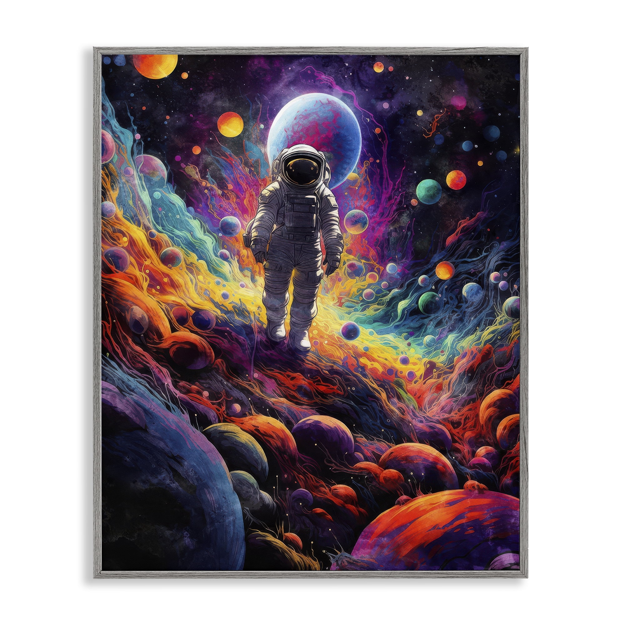 Stupell Industries Stepping on Space Terrain Astrology & Stars Painting Gray Framed Art Print Wall Art, 24 x 30