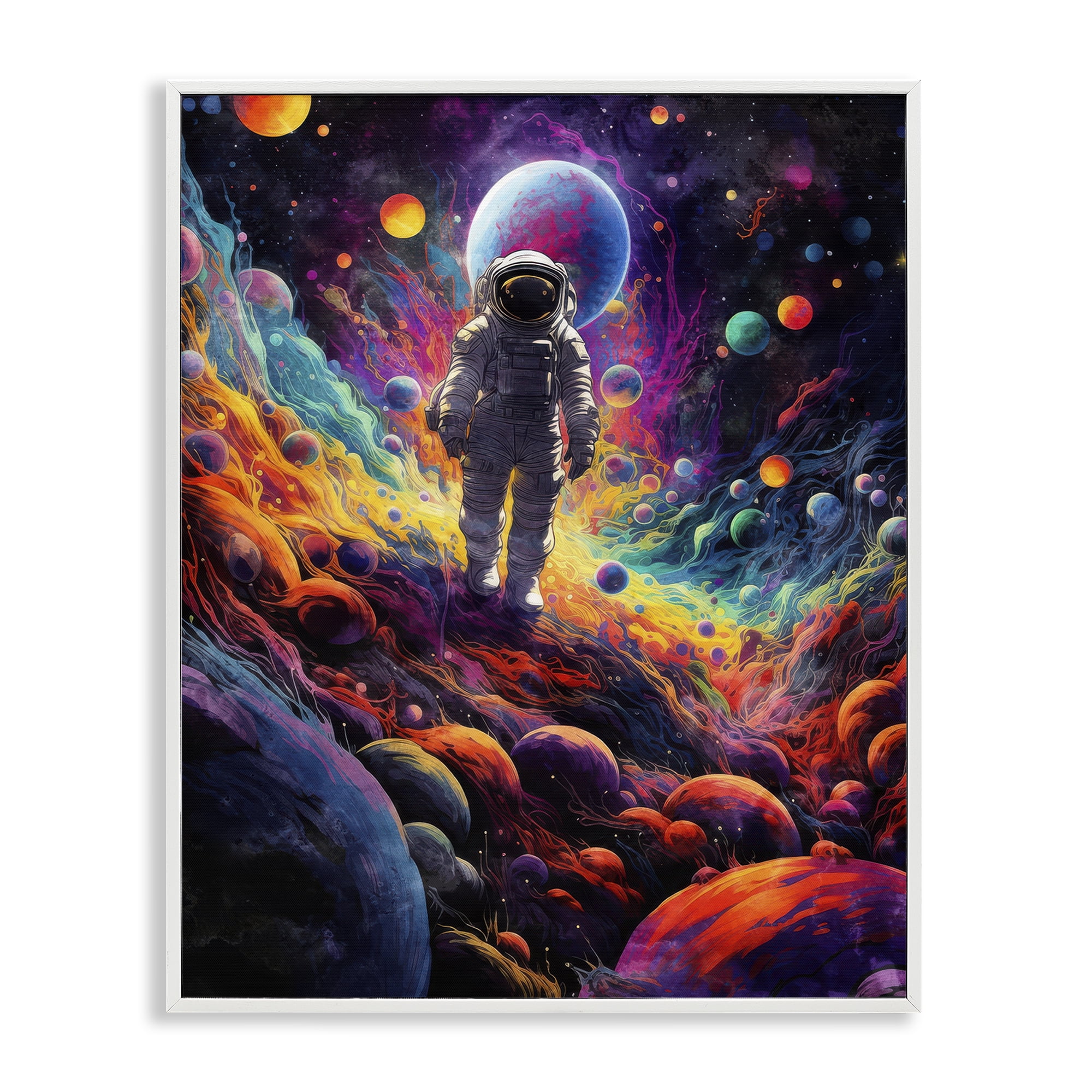 Stupell Industries Stepping on Space Terrain Astrology & Stars Painting White Framed Art Print Wall Art, 11 x 14