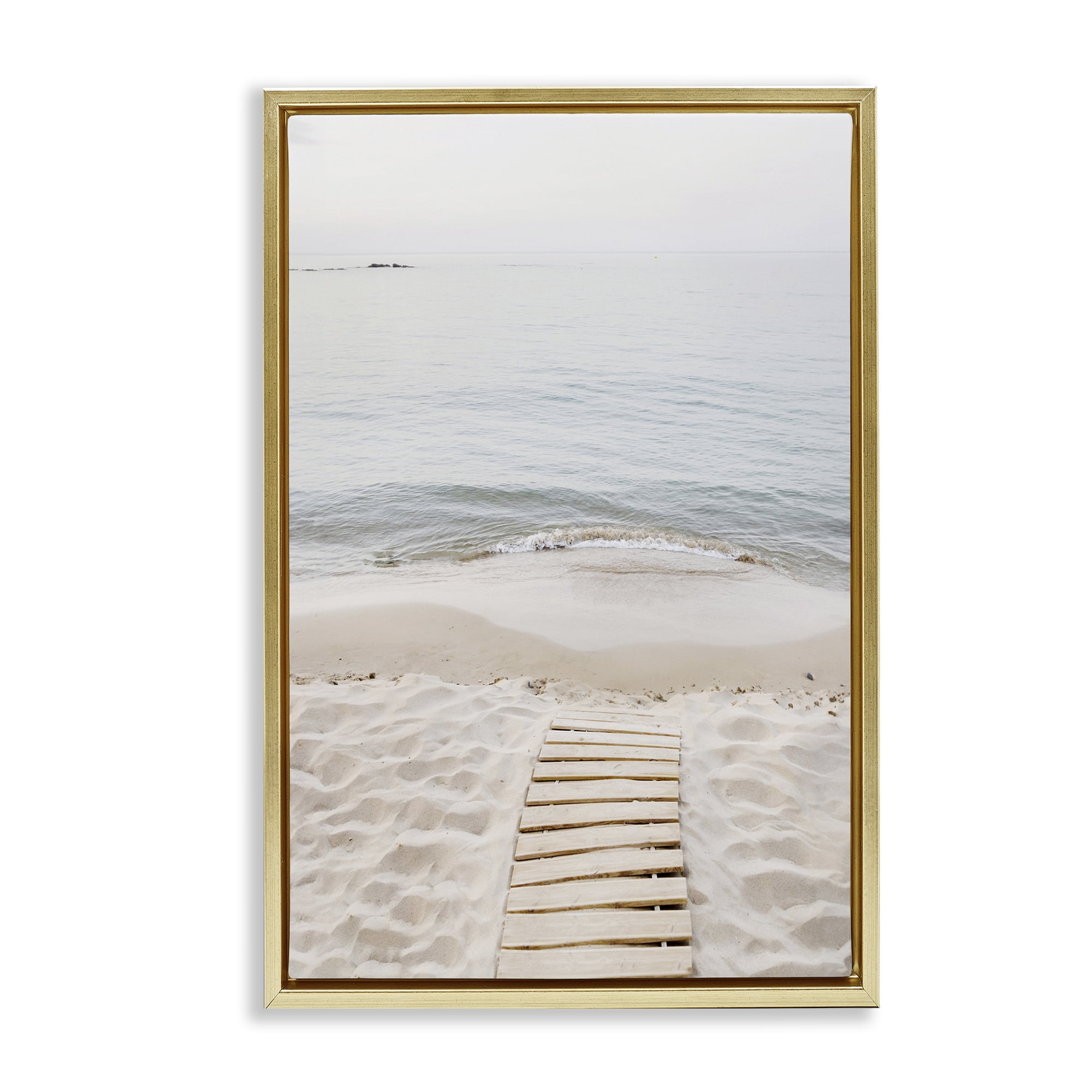 Stupell Industries Steps Toward Beach Shore Nautical & Beach Photography Gold Floater Framed Canvas Art Print Wall Art, 17 x 25