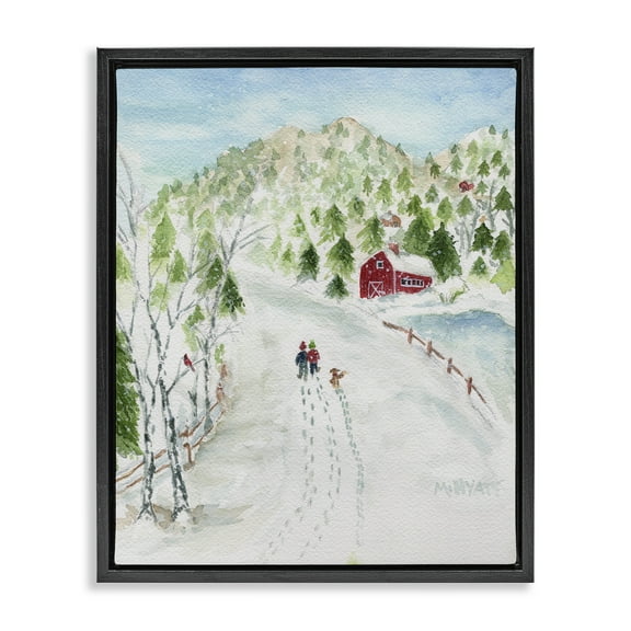 Stupell Industries Steps in Country Snow Holiday Painting Black Floater Framed Art Print Wall Art, 17 x 21