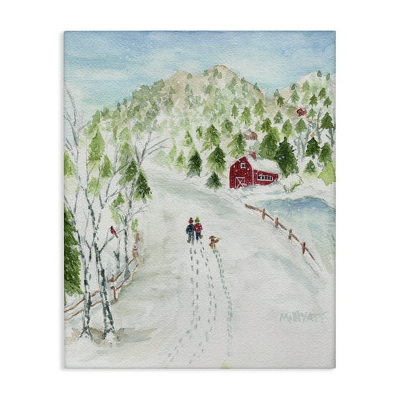 Stupell Industries Steps in Country Snow Holiday Painting Gallery Wrapped Canvas Art Print Wall Art, 16 x 20