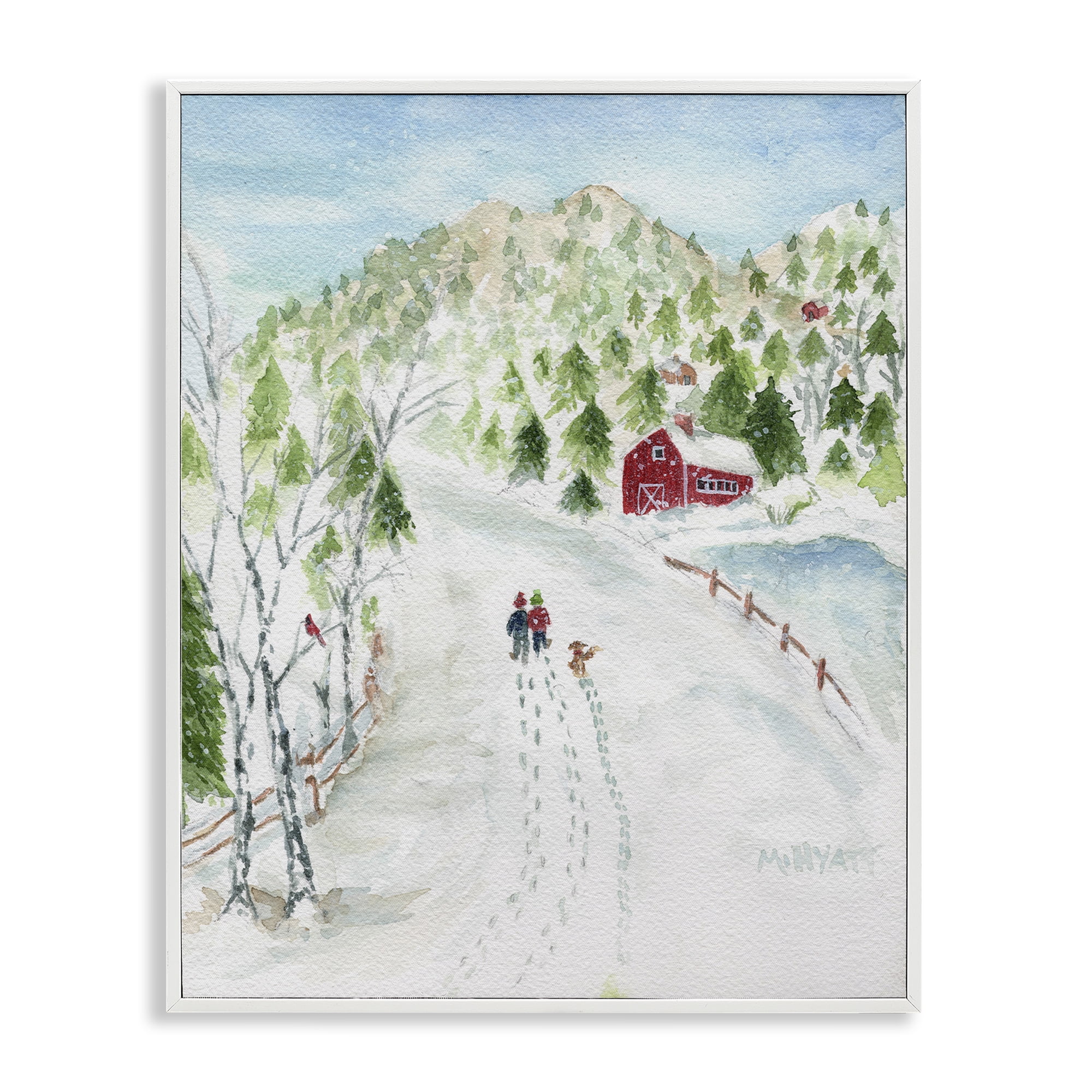 Stupell Industries Steps in Country Snow Holiday Painting White Framed Art Print Wall Art, 11 x 14