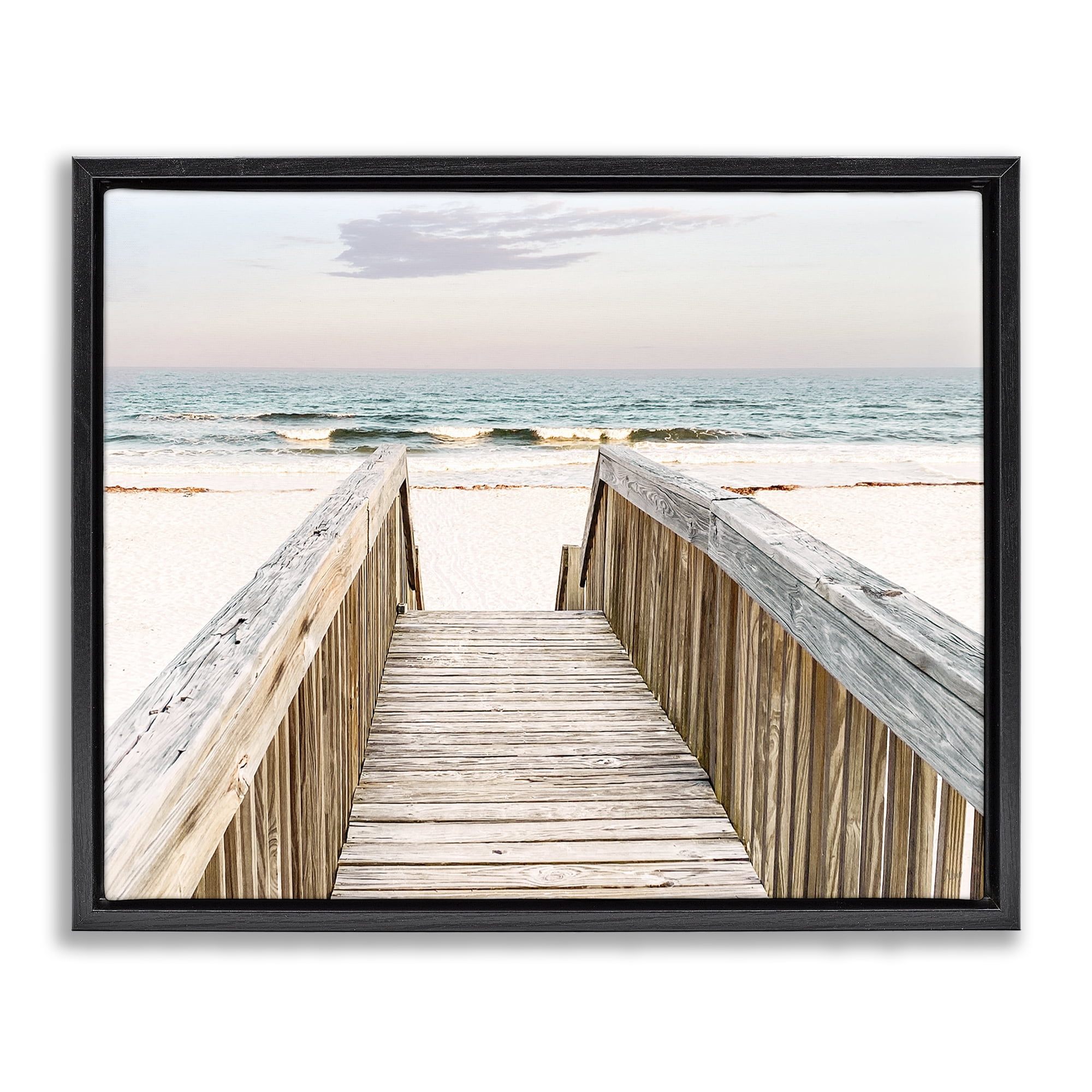 Stupell Industries Steps to Beach Shore Nautical & Beach Photography Black Floater Framed Canvas Art Print Wall Art, 31 x 25
