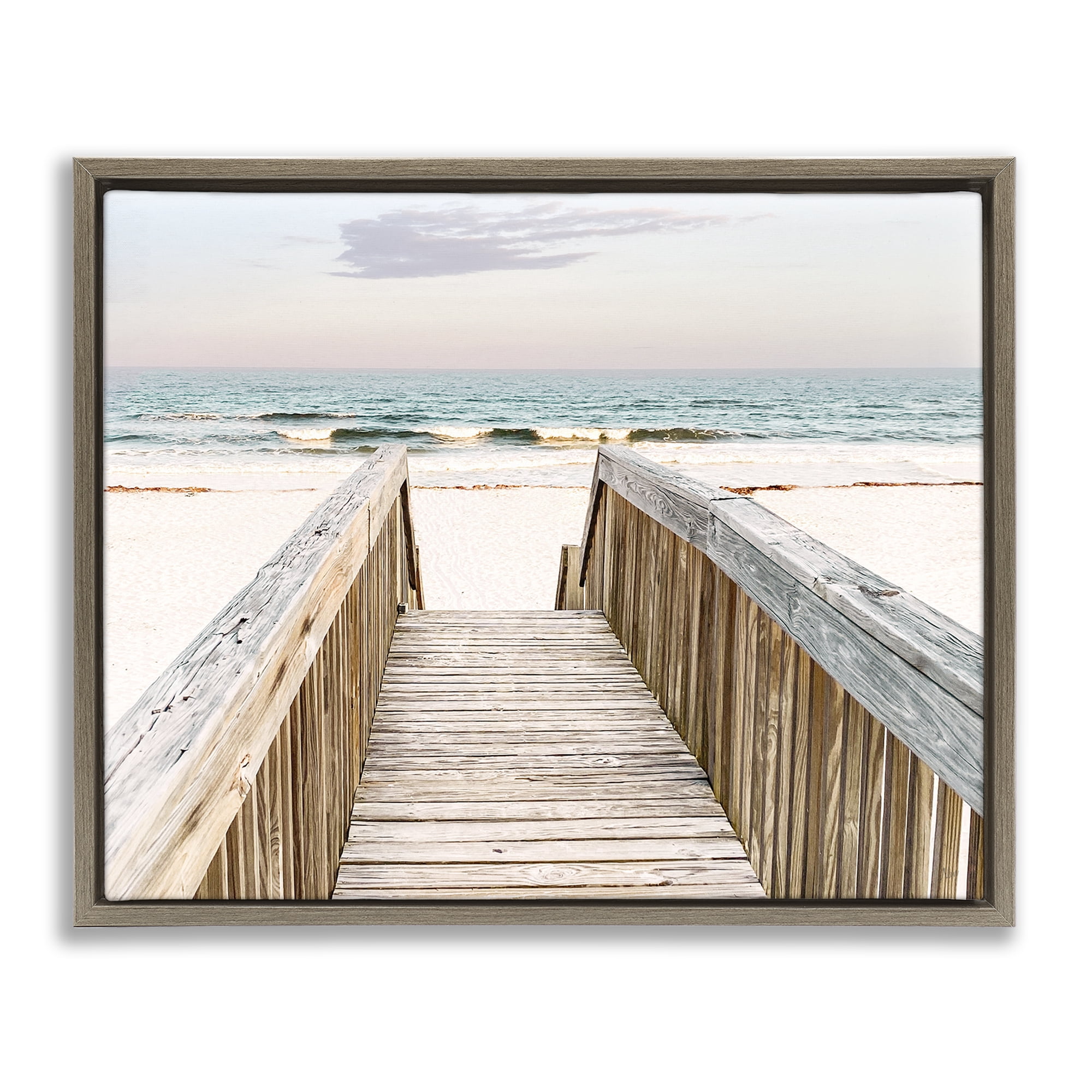 Stupell Industries Steps to Beach Shore Nautical & Beach Photography Brown Floater Framed Canvas Art Print Wall Art, 21 x 17