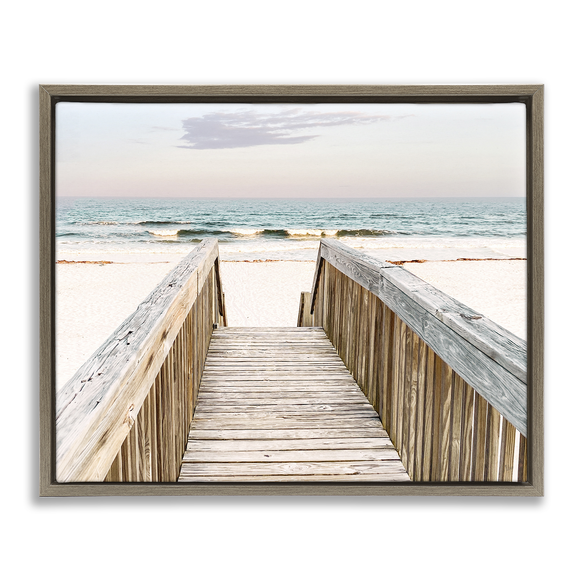 Stupell Industries Steps to Beach Shore Nautical & Beach Photography Brown Floater Framed Canvas Art Print Wall Art, 31 x 25