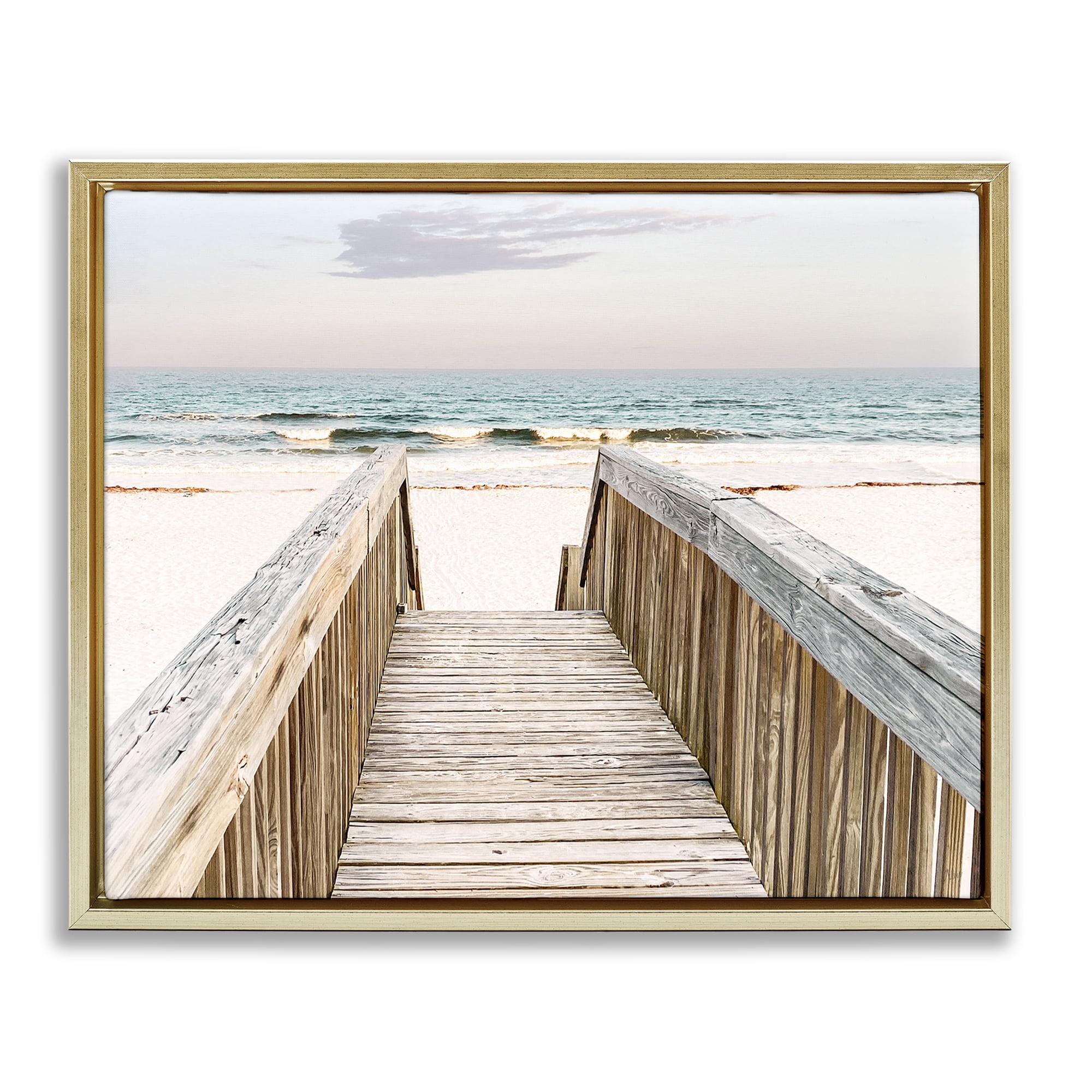 Stupell Industries Steps to Beach Shore Nautical & Beach Photography Gold Floater Framed Canvas Art Print Wall Art, 21 x 17