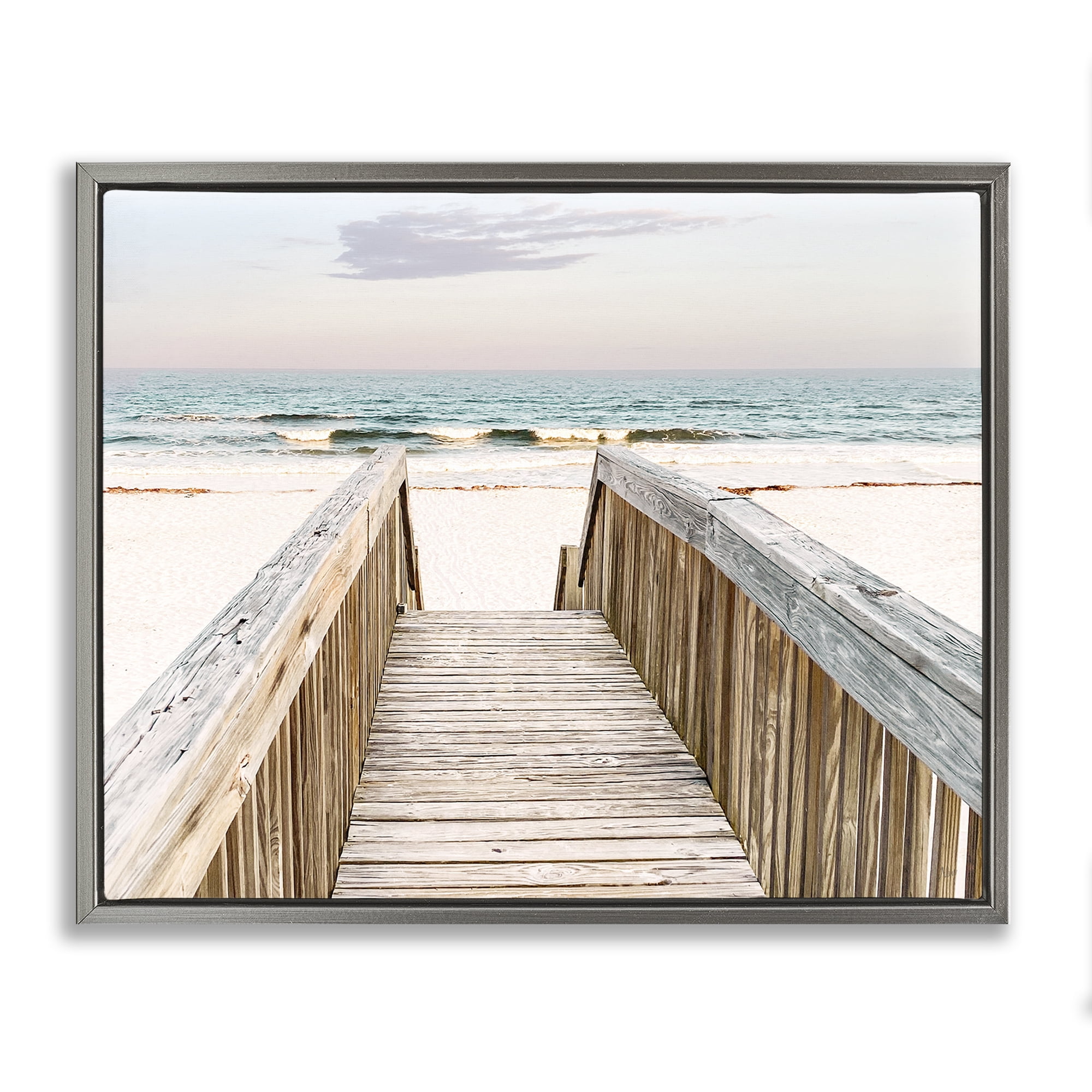 Stupell Industries Steps to Beach Shore Nautical & Beach Photography Gray Floater Framed Canvas Art Print Wall Art, 31 x 25