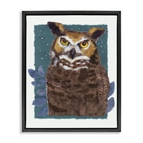 Stupell Industries Stern Owl Portrait Animals & Insects Painting Black Floater Framed Canvas Art Print Wall Art, 17 x 21