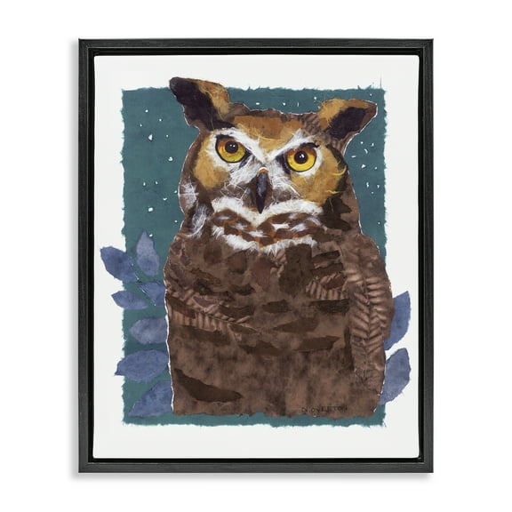Stupell Industries Stern Owl Portrait Animals & Insects Painting Black Floater Framed Canvas Art Print Wall Art, 17 x 21