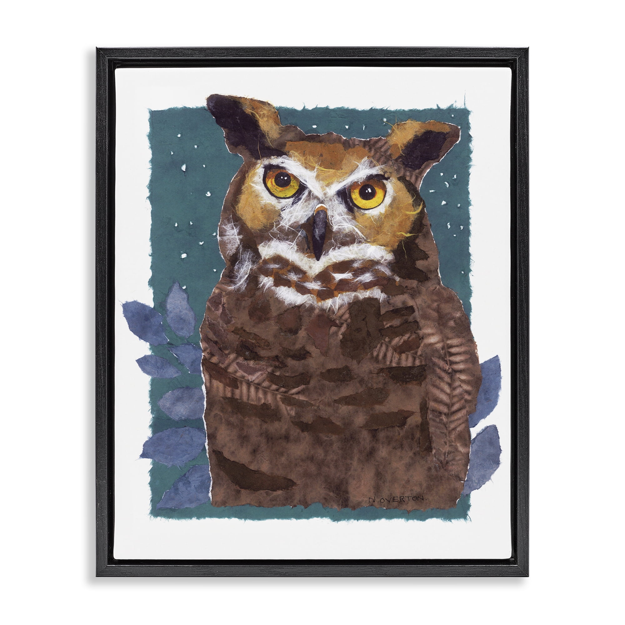 Stupell Industries Stern Owl Portrait Animals & Insects Painting Black Floater Framed Canvas Art Print Wall Art, 25 x 31