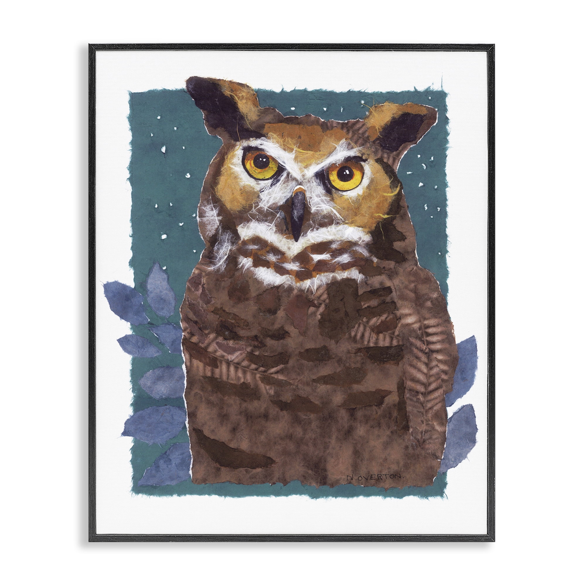 Stupell Industries Stern Owl Portrait Animals & Insects Painting Black Framed Art Print Wall Art, 11 x 14