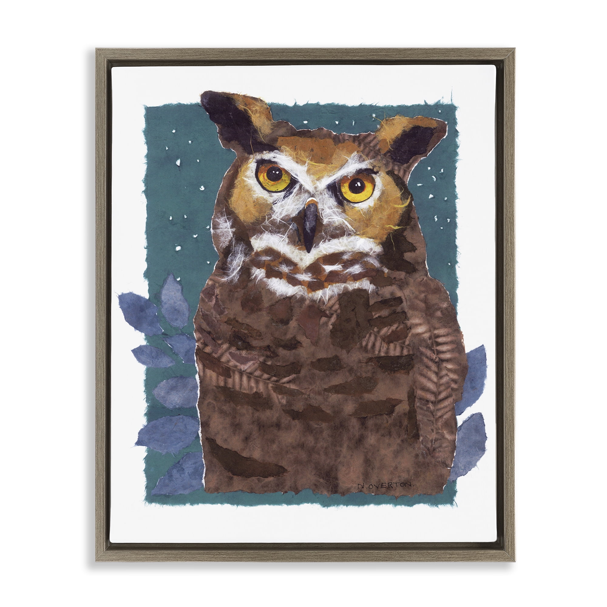 Stupell Industries Stern Owl Portrait Animals & Insects Painting Brown Floater Framed Canvas Art Print Wall Art, 17 x 21