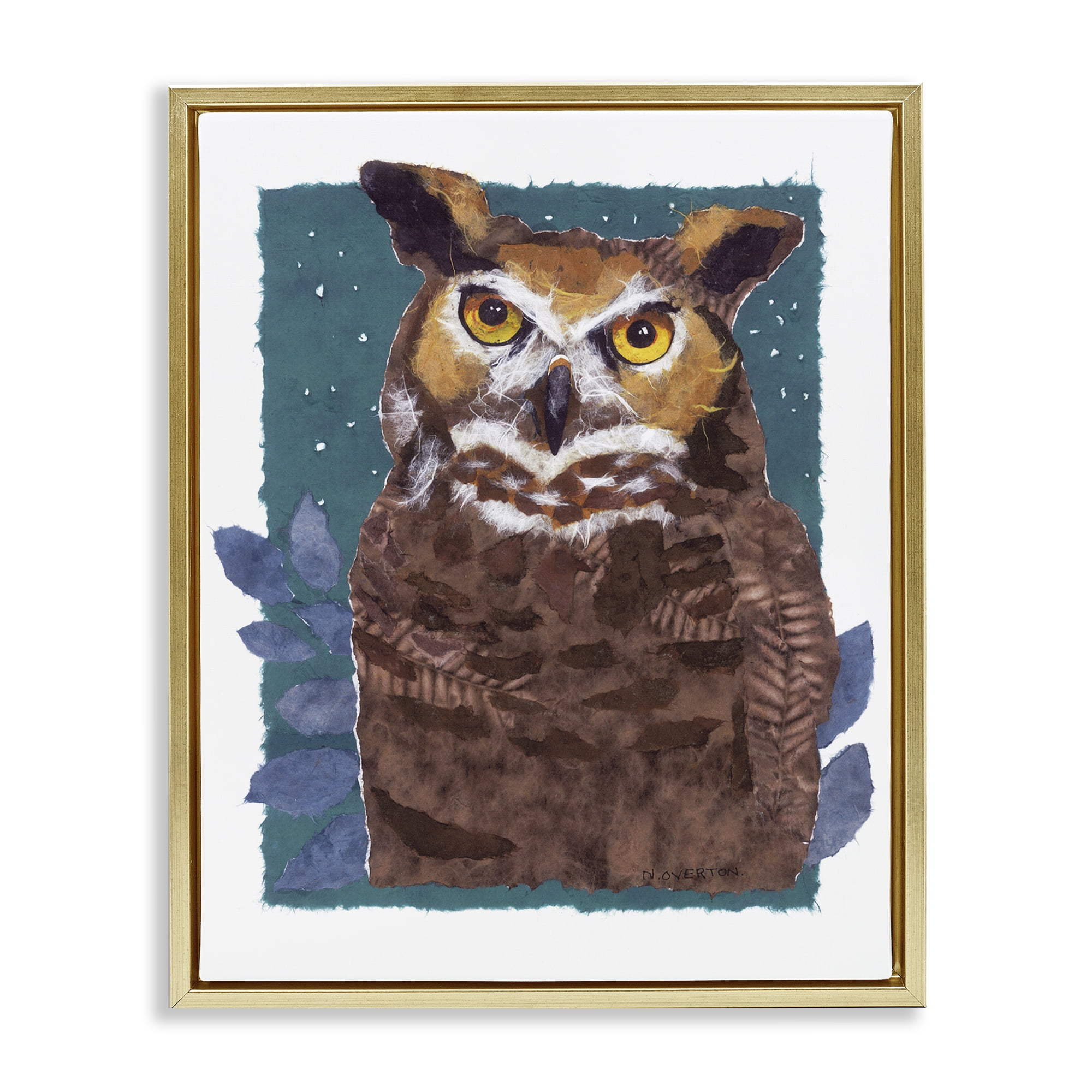 Stupell Industries Stern Owl Portrait Animals & Insects Painting Gold Floater Framed Canvas Art Print Wall Art, 25 x 31