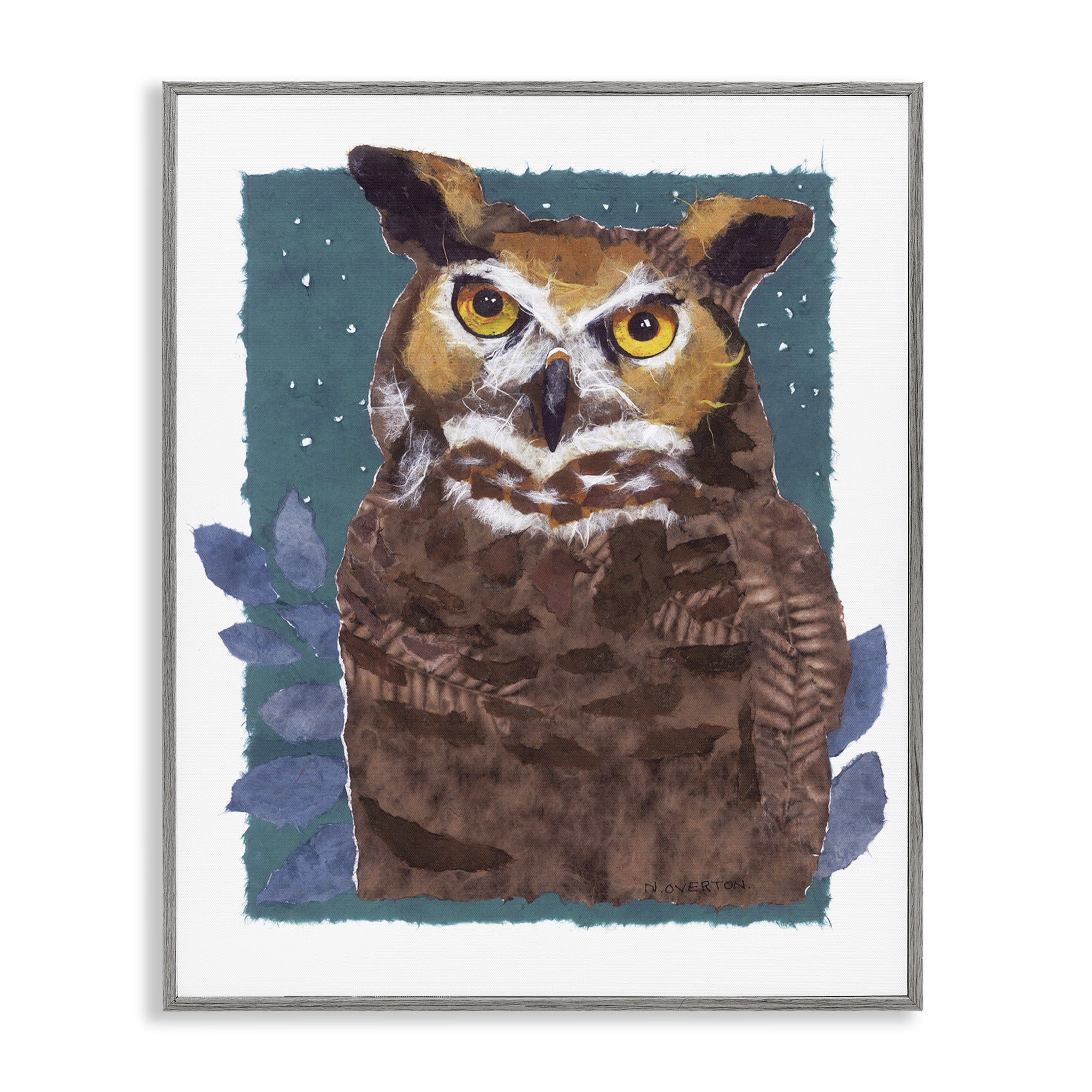 Stupell Industries Stern Owl Portrait Animals & Insects Painting Gray Framed Art Print Wall Art, 16 x 20