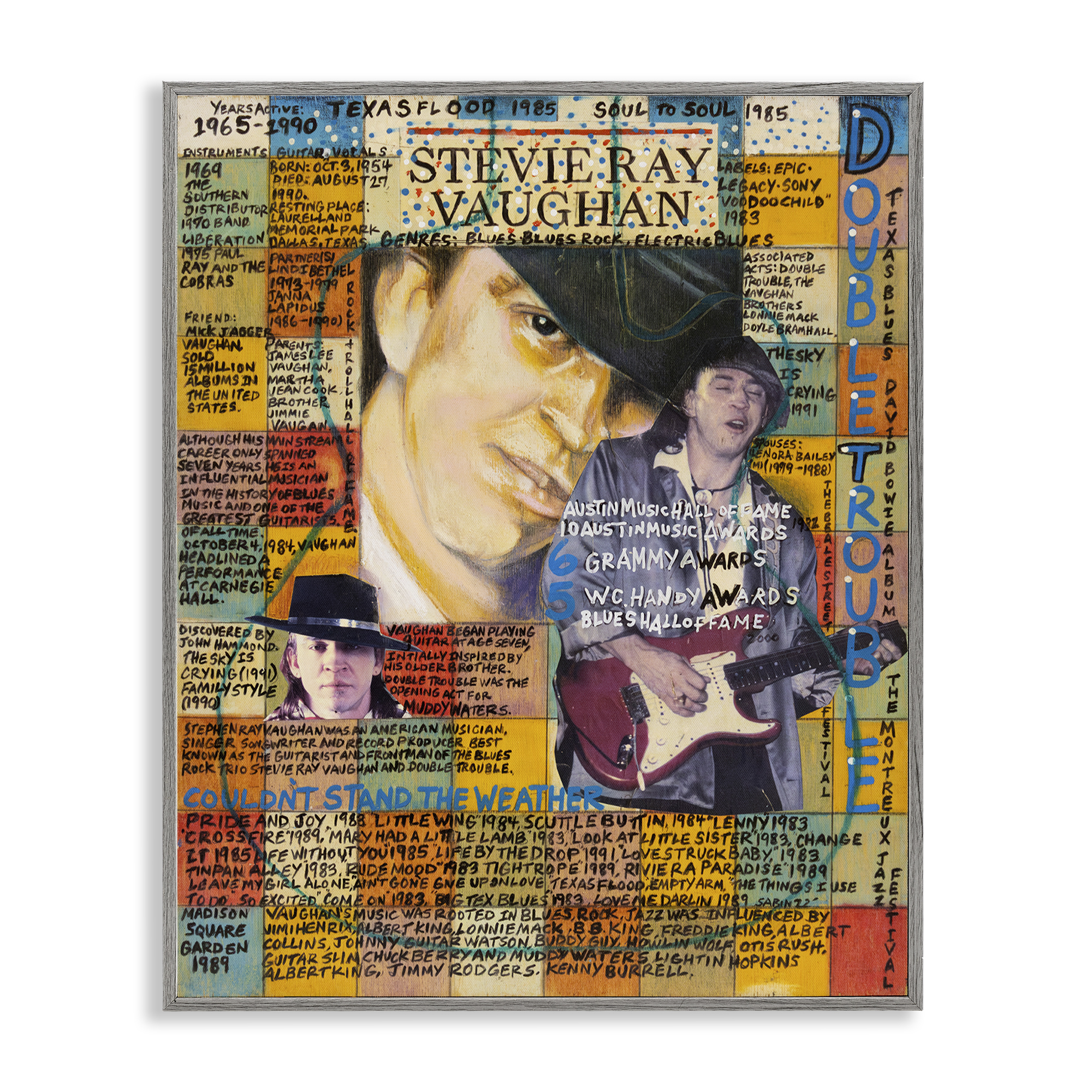 Stupell Industries Stevie Ray Vaughan Collage People Drawing Gray Framed Art Print Wall Art, 24 x 30