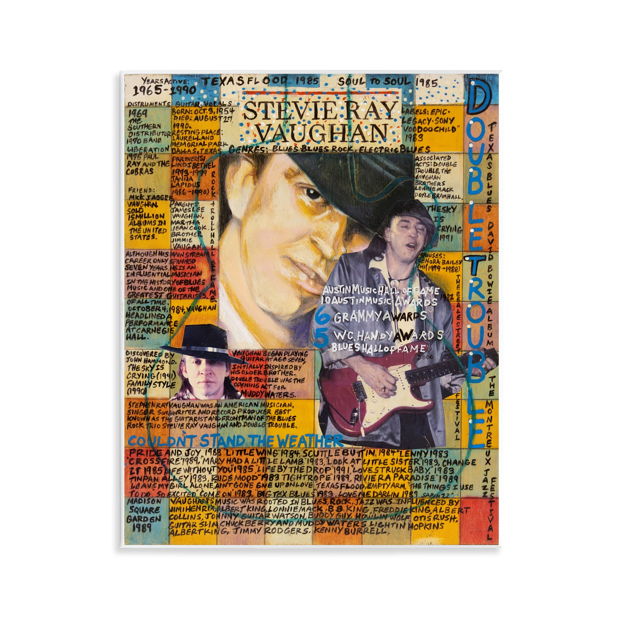 Stupell Industries Stevie Ray Vaughan Collage People Drawing Unframed Art Print Wall Art, 11 x 14