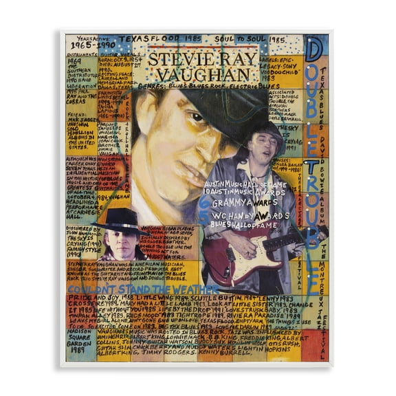 Stupell Industries Stevie Ray Vaughan Collage People Drawing White Framed Art Print Wall Art, 11 x 14