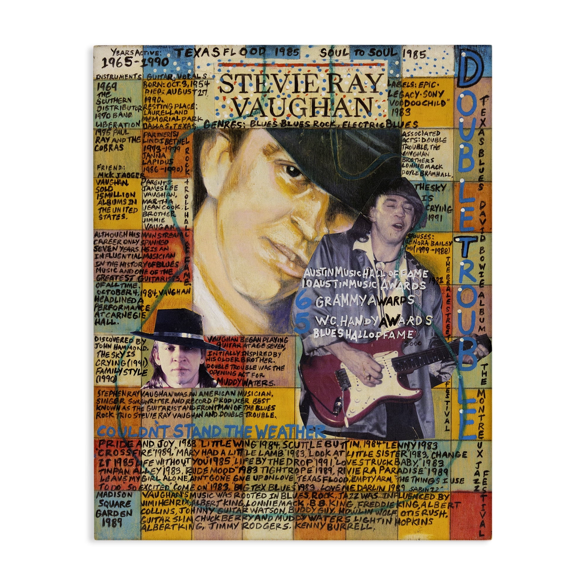 Stupell Industries Stevie Ray Vaughan Collage People Drawing Wrapped Canvas Art Print Wall Art, 36 x 48