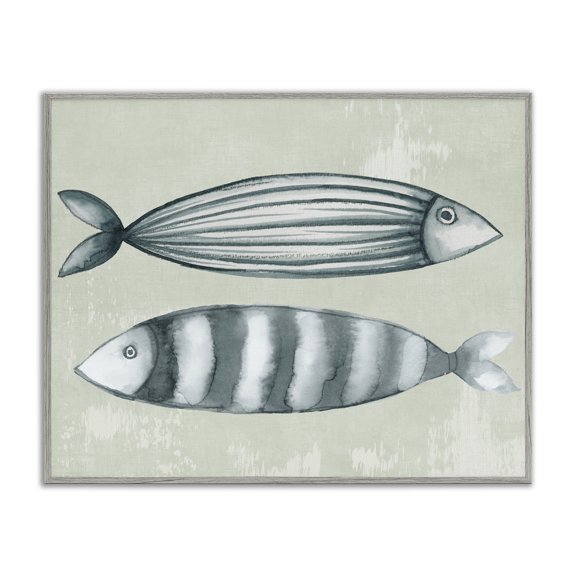 Stupell Industries Stick Fish in Neutrals Gray Framed Giclee Art design by Eli Jones, 11 x 14