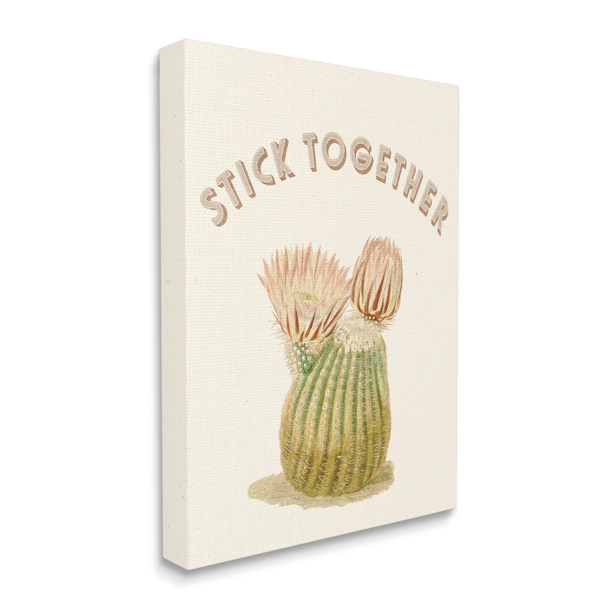 Stupell Industries Stick Together Retro Typography Floral Cactus Blooming Botanical & Floral Painting Gallery Wrapped Canvas Print Wall Art, 30 x 40