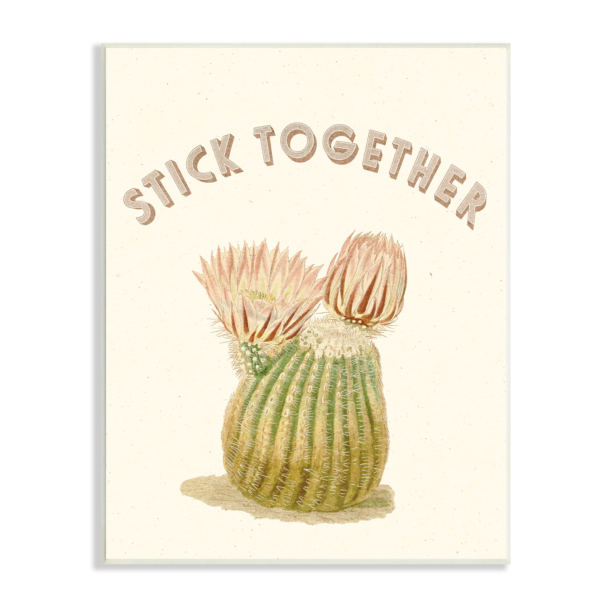 Stupell Industries Stick Together Retro Typography Floral Cactus Blooming Botanical & Floral Painting Unframed Art Print Wall Art, 13 x 19