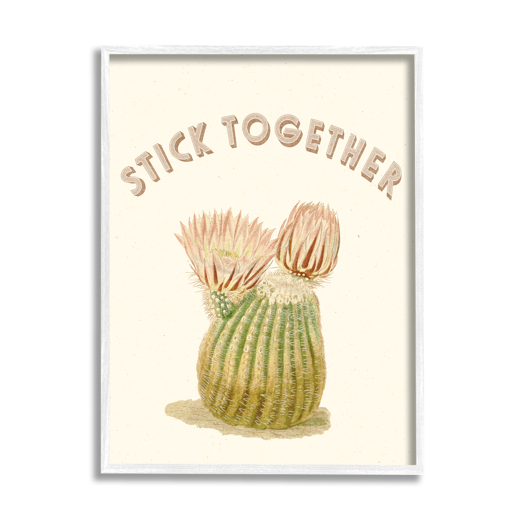 Stupell Industries Stick Together Retro Typography Floral Cactus Blooming Botanical & Floral Painting White Framed Art Print Wall Art, 16 x 20