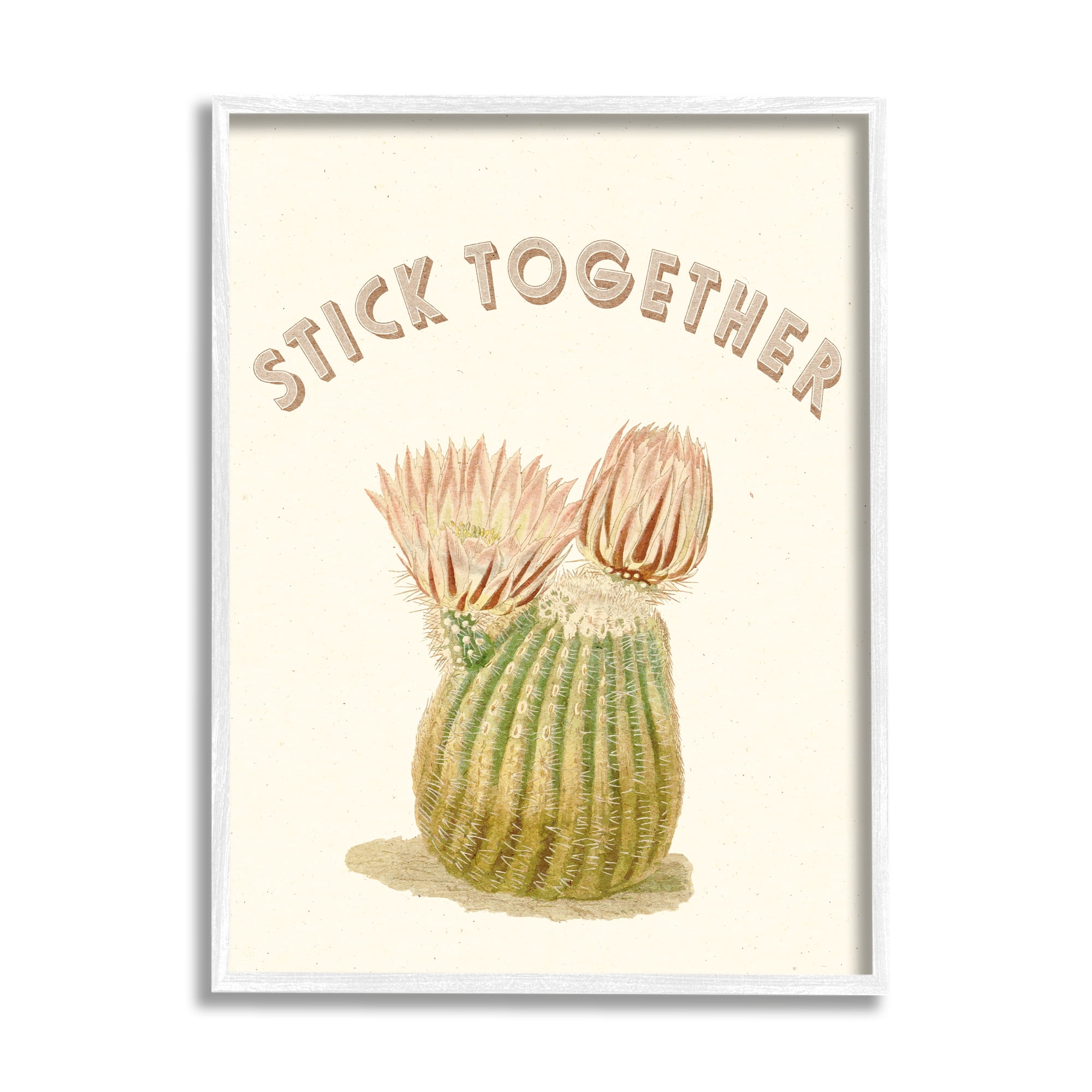 Stupell Industries Stick Together Retro Typography Floral Cactus Blooming Botanical & Floral Painting White Framed Art Print Wall Art, 24 x 30