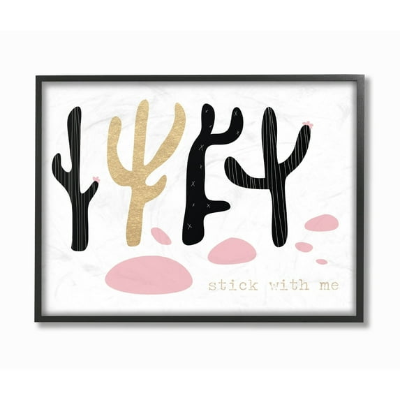 Stupell Industries Stick With Me Cacti Art for Kids Painting Black Framed Art Print Wall Art, 11 x 14