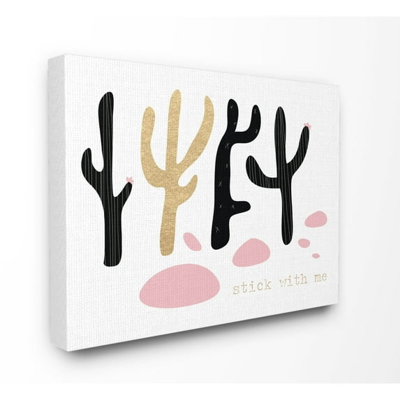 Stupell Industries Stick With Me Cacti Art for Kids Painting Gallery Wrapped Canvas Art Print Wall Art, 16 x 20