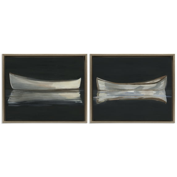 Stupell Industries Still Canoe Reflections 2 Piece Brown Framed Floater Canvas Set design by Ethan Harper, 25 x 31
