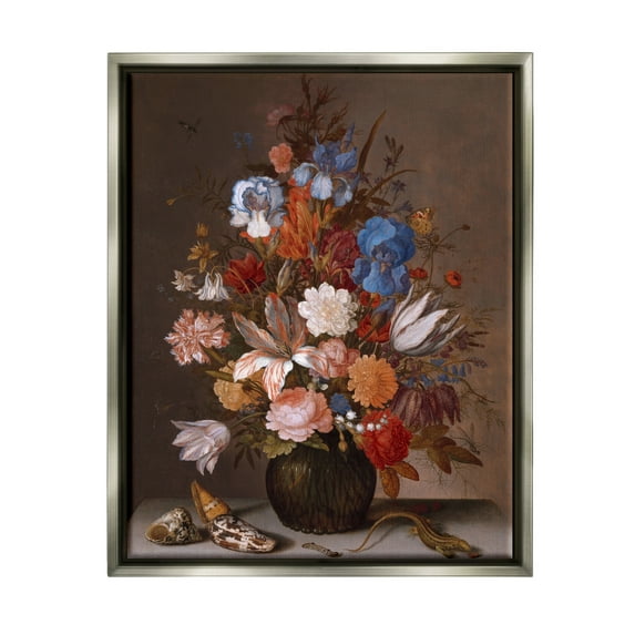 Stupell Industries Still Life with Flowers Balthasar van der Ast Painting Painting Luster Gray Floating Framed Canvas Print Wall Art, Design by one1000paintings