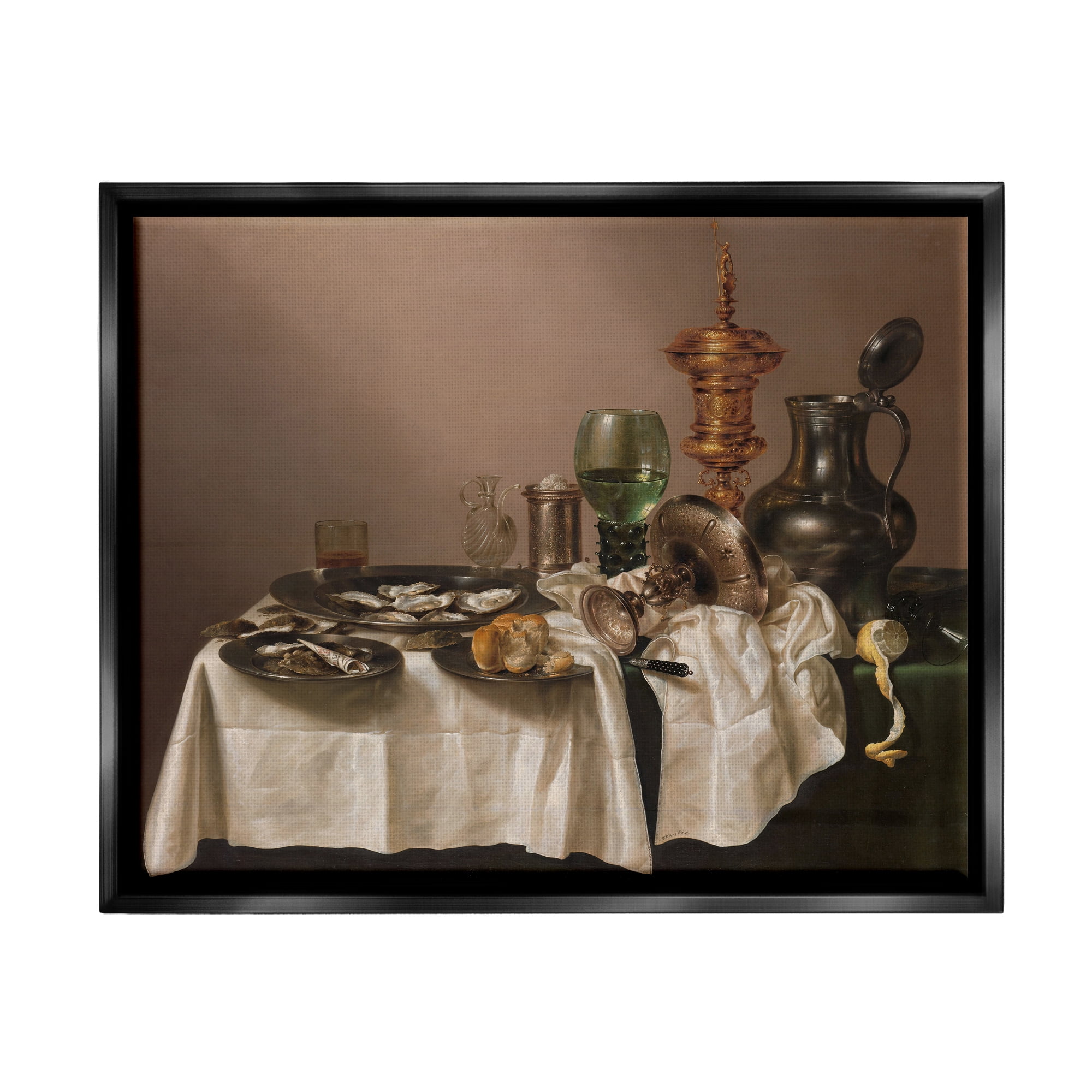 Stupell Industries Still Life with Gilt Cup Willem Claesz Classic Painting Painting Jet Black Floating Framed Canvas Print Wall Art, Design by one1000paintings
