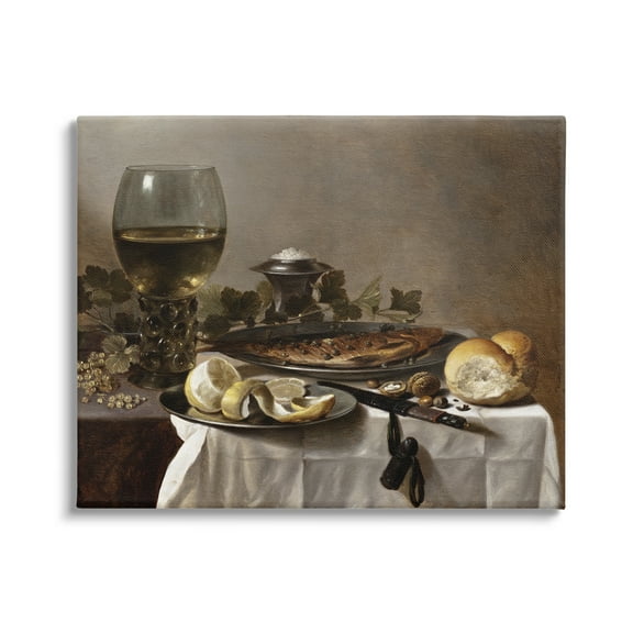 Stupell Industries Still Life with Herring Wine and Bread Pieter Claesz Painting Painting Gallery Wrapped Canvas Print Wall Art, Design by one1000paintings