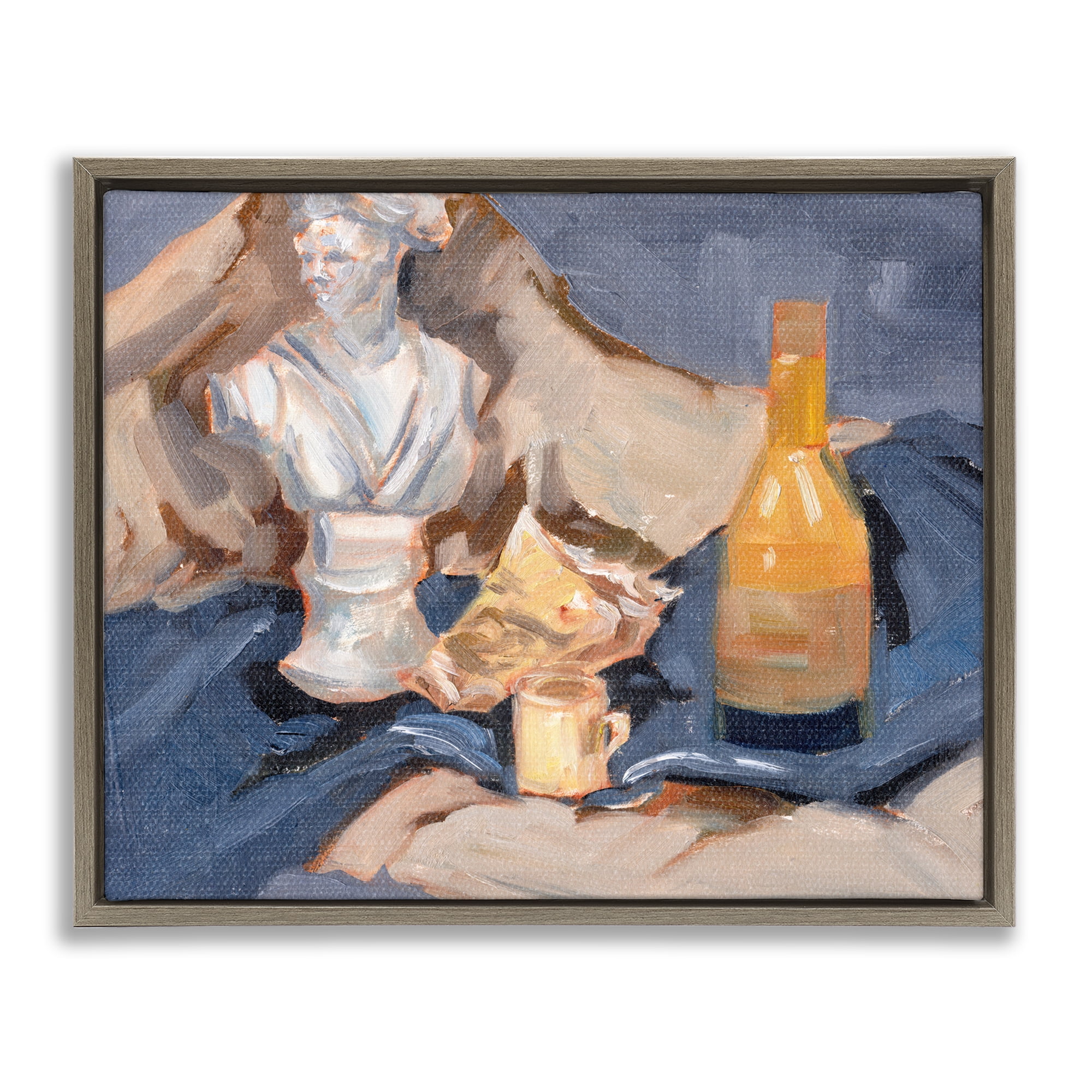 Stupell Industries Still Life on Blanket History & Language Painting Brown Floater Framed Canvas Art Print Wall Art, 21 x 17
